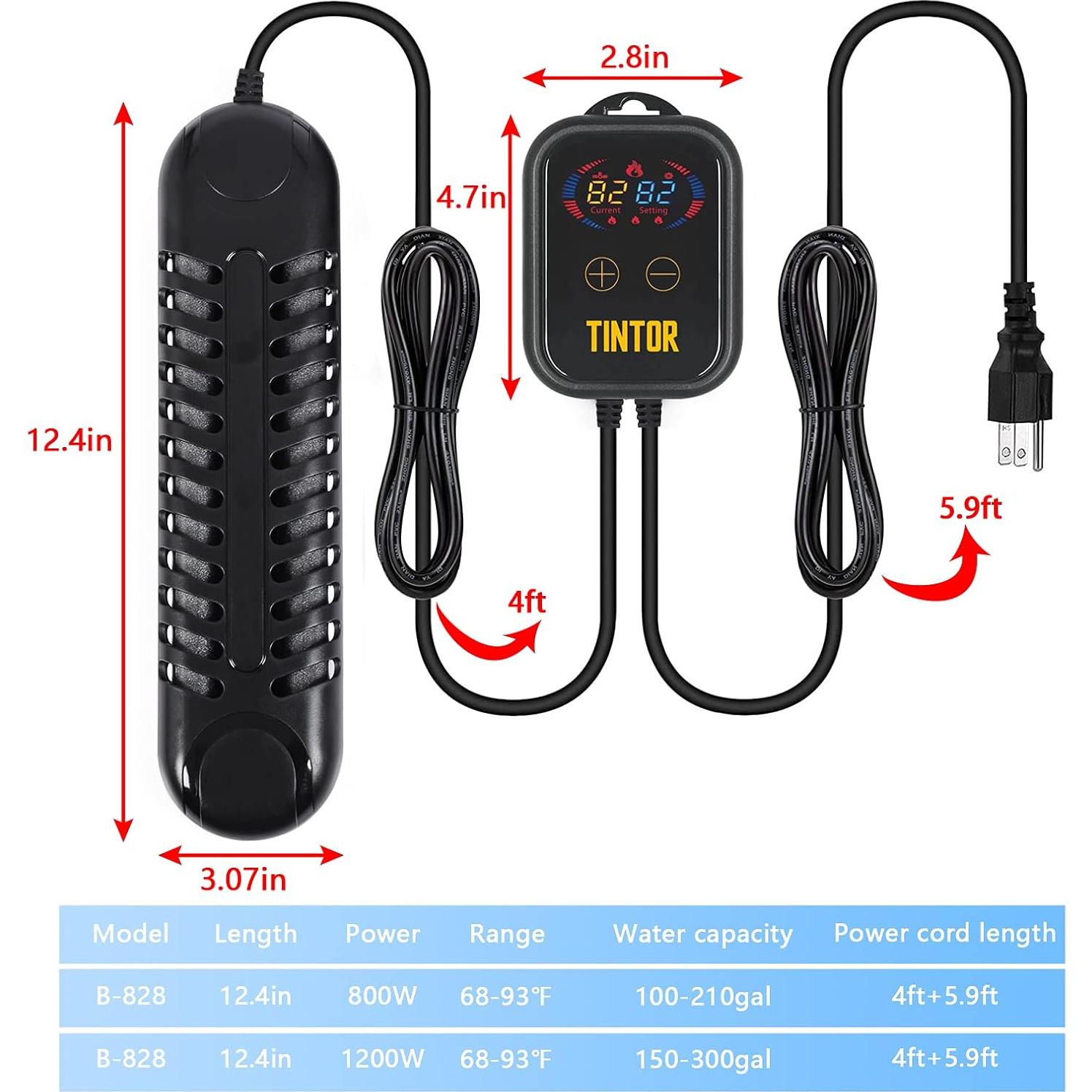 Calentador de Acuario TINTOR 800W Digital LED para Pecera