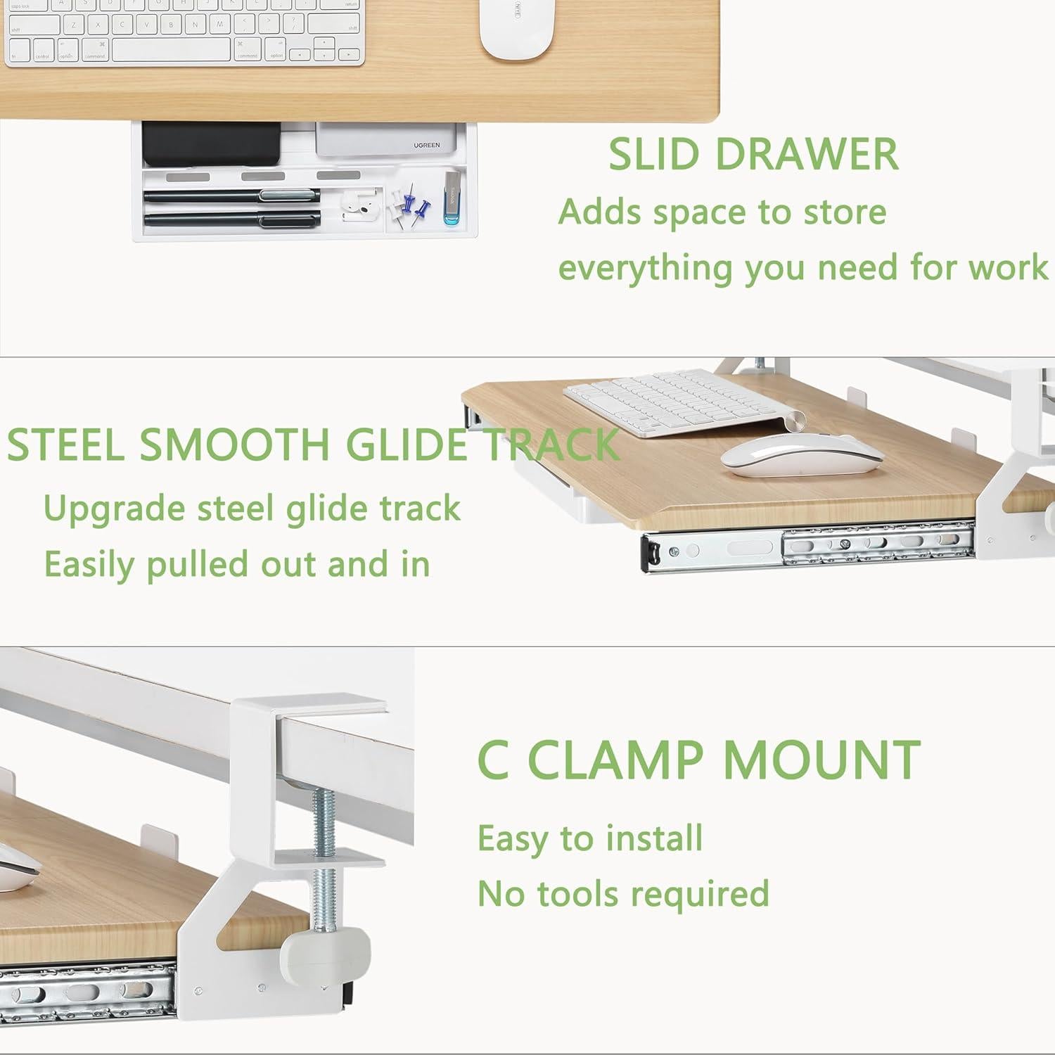Bandeja de teclado ETHU ergonómica 50 cm x 31 cm roble