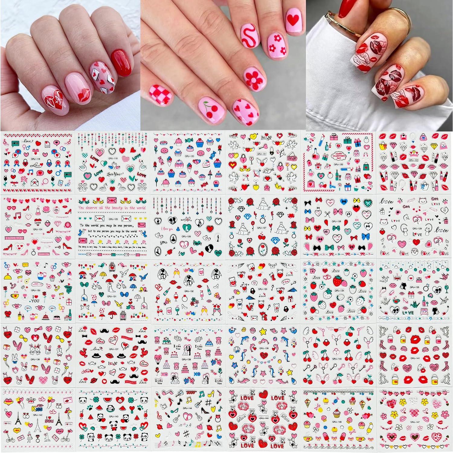 30 Hojas Calcomanías de Uñas 3D GUFUGU San Valentín