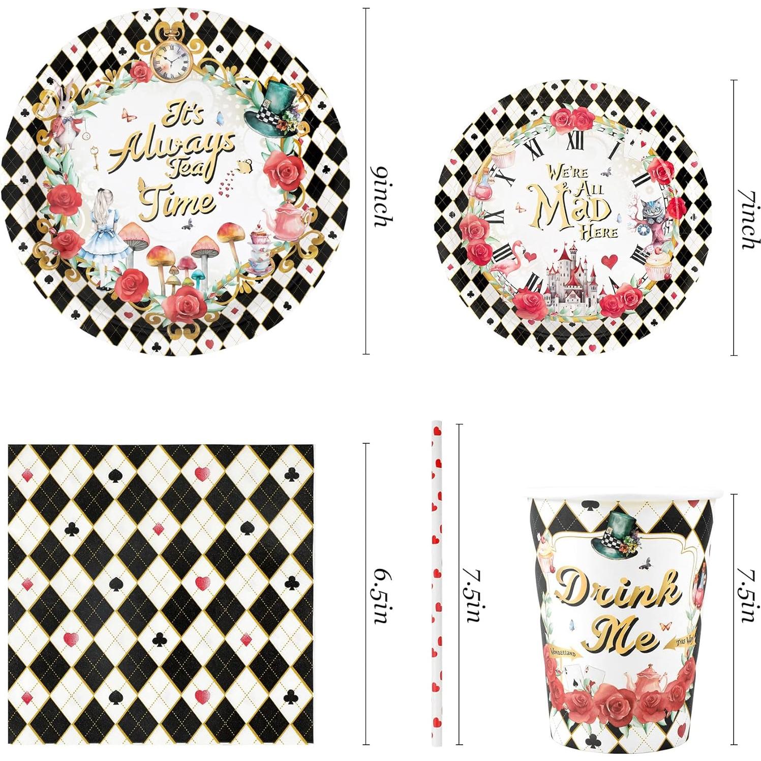 Vajilla Desechable Recheel Fiesta de Alicia 120 Piezas 24 Invitados