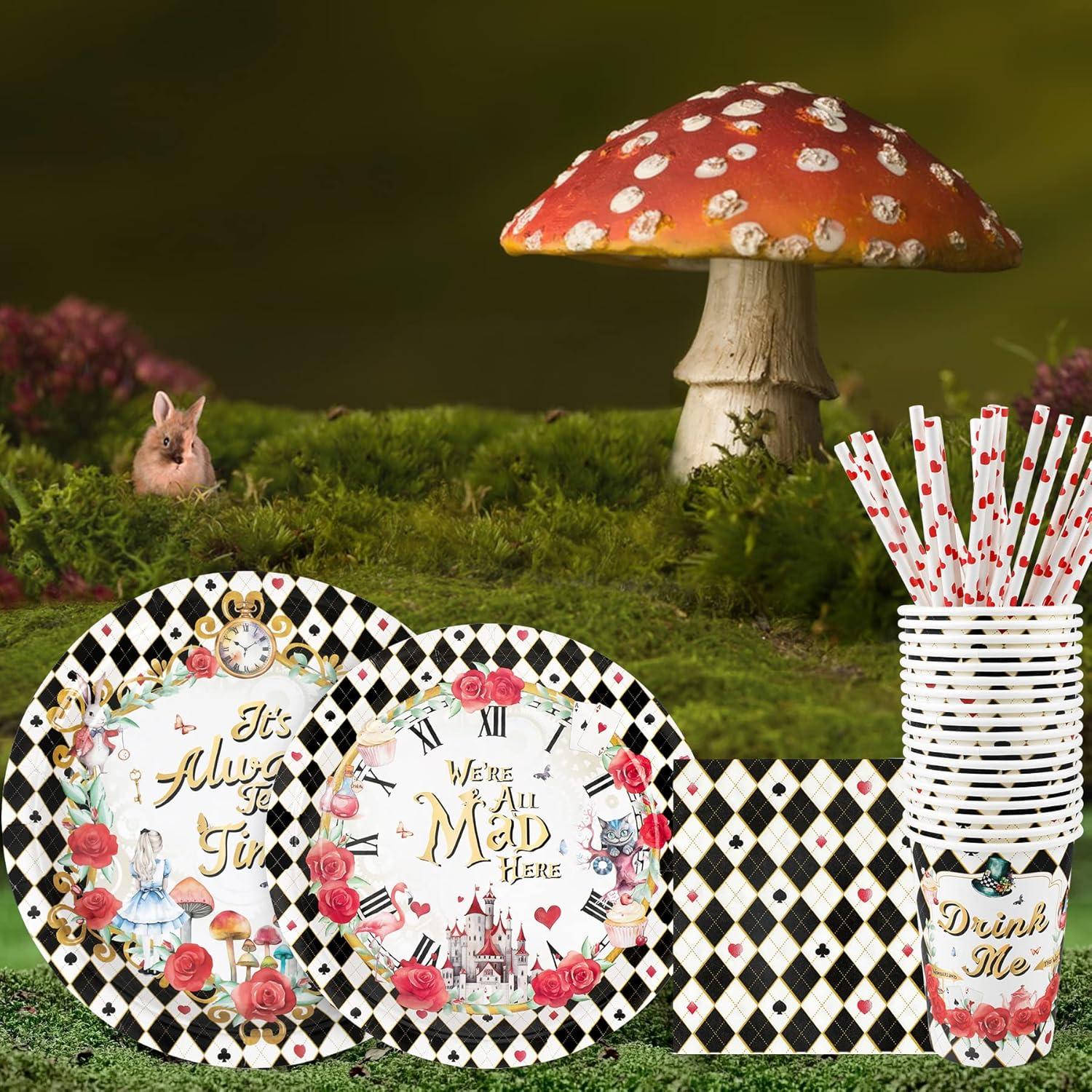 Vajilla Desechable Recheel Fiesta de Alicia 120 Piezas 24 Invitados