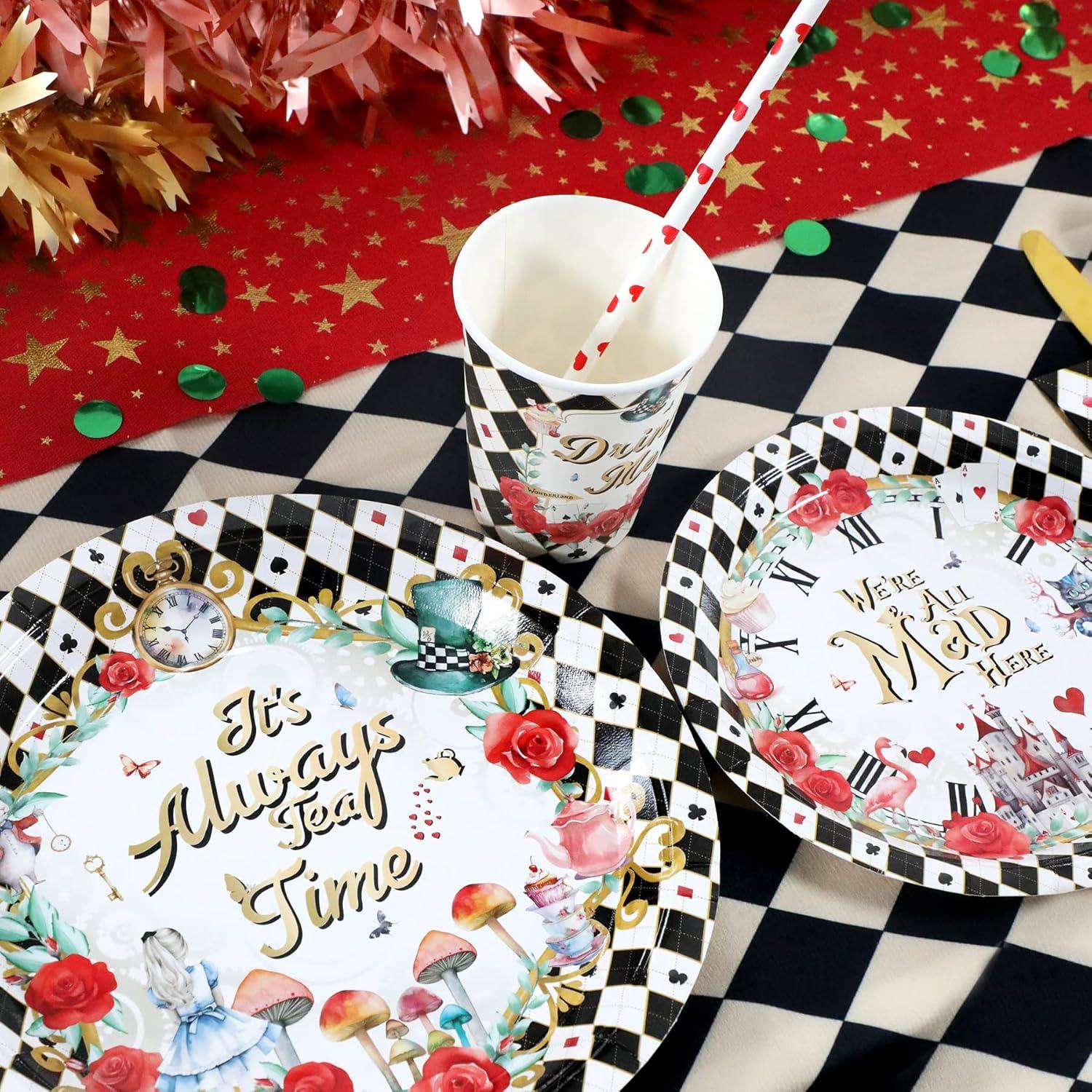 Vajilla Desechable Recheel Fiesta de Alicia 120 Piezas 24 Invitados