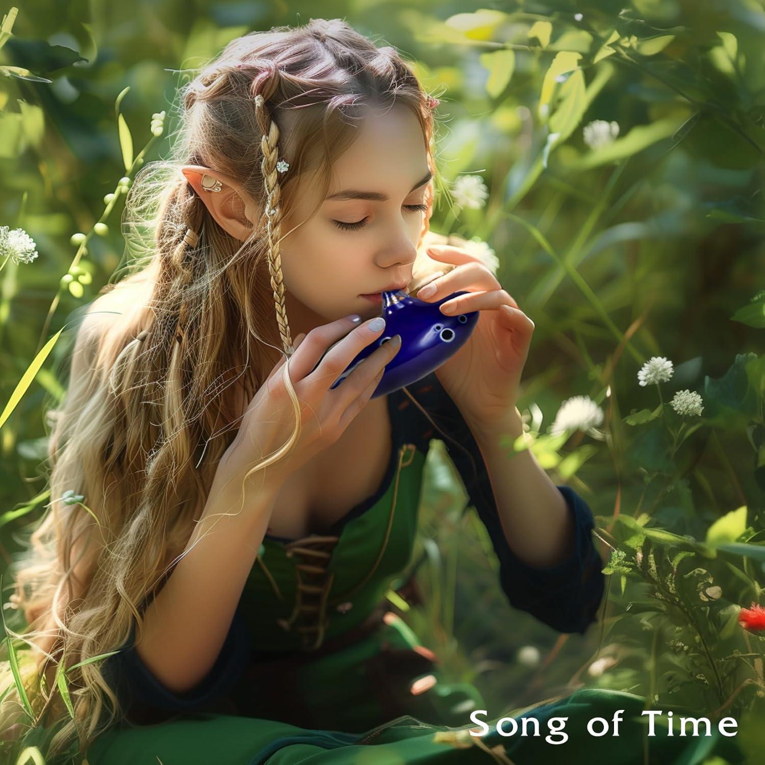 Ocarina de Cerámica 12 Agujeros Zelda Azul Marino con Soporte