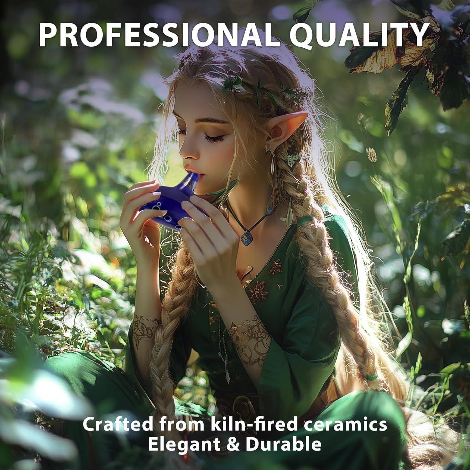 Ocarina de Cerámica 12 Agujeros Zelda Azul Marino con Soporte