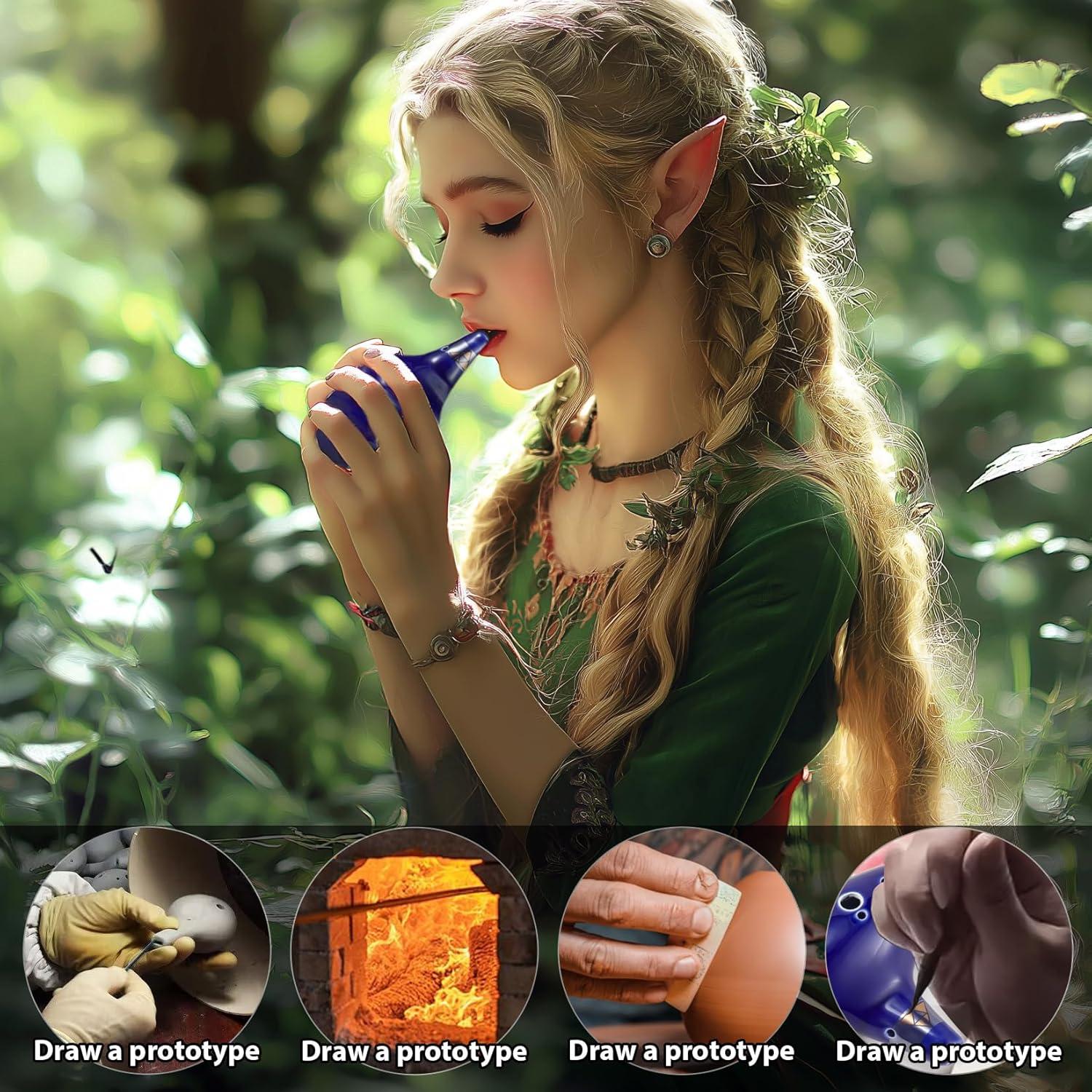 Ocarina de Cerámica 12 Agujeros Zelda Azul Marino con Soporte