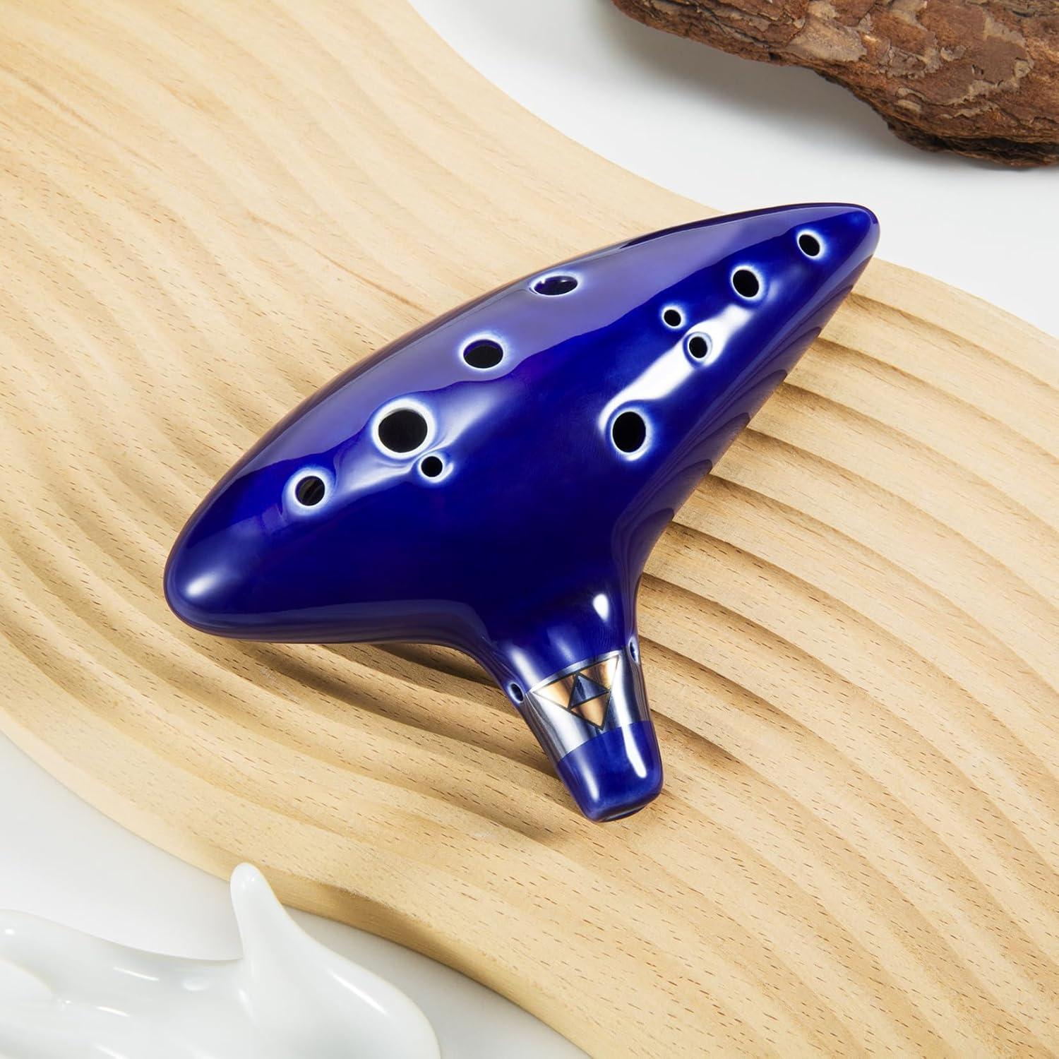 Ocarina de Cerámica 12 Agujeros Zelda Azul Marino con Soporte