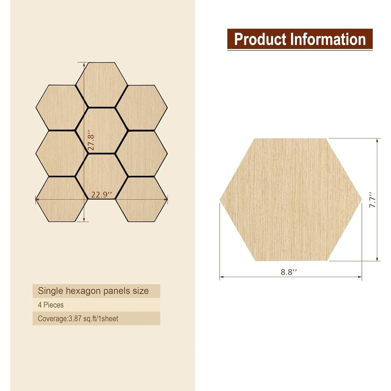 Paneles Acústicos Hexagonales Kieacia 2 Piezas Roble 60x60cm