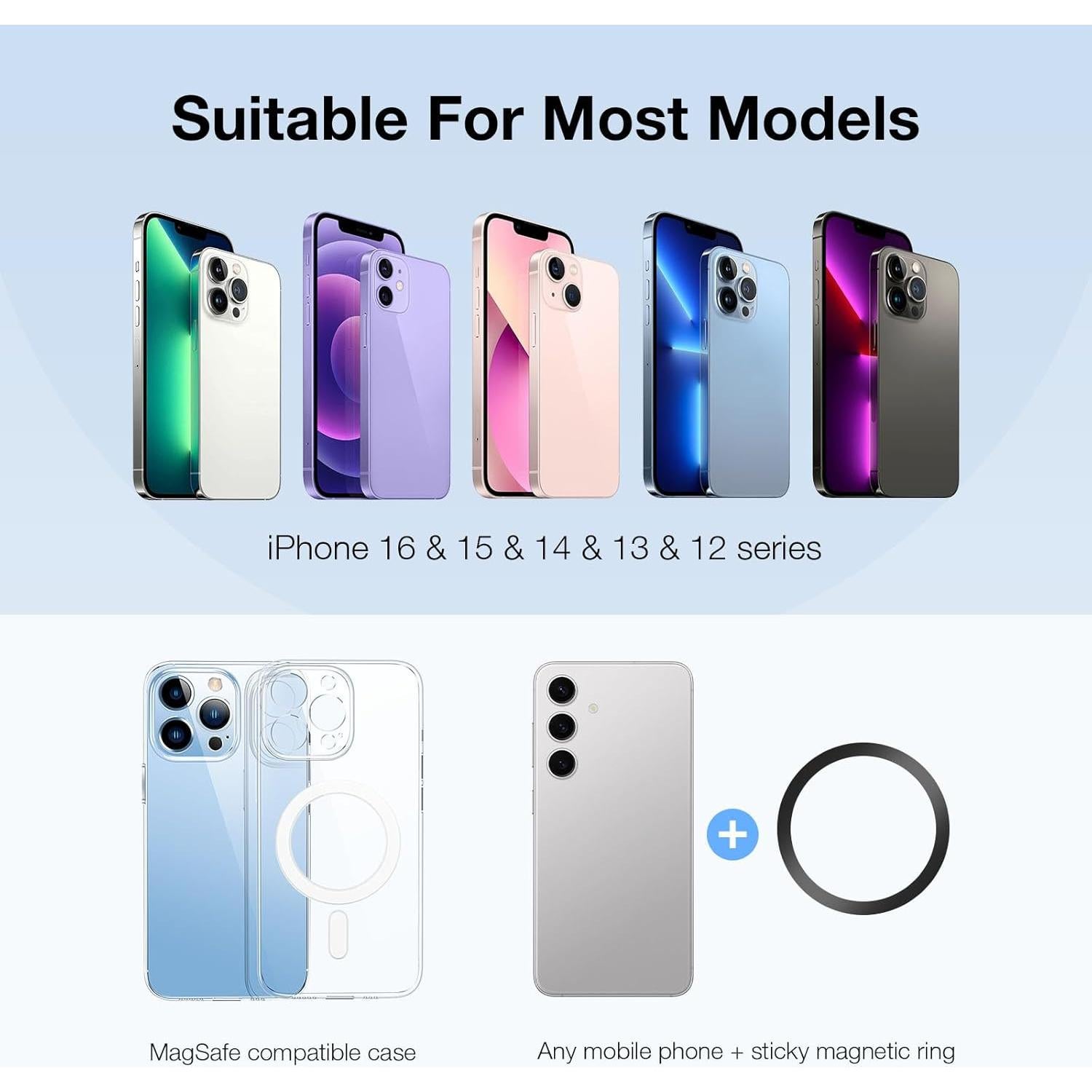 Agarrador Magnético para Teléfono Yovimak - Rotación 360° - Compatible iPhone 16/15/14/13/12 - Color Negro