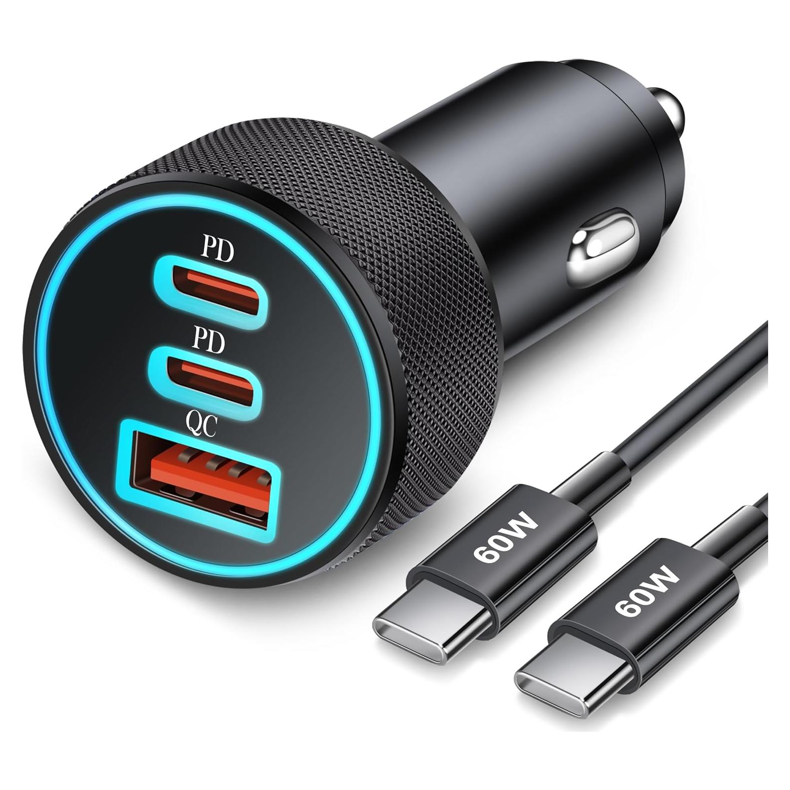Cargador de coche 67W Heyuan Renzhi 3 puertos USB-C y USB-A