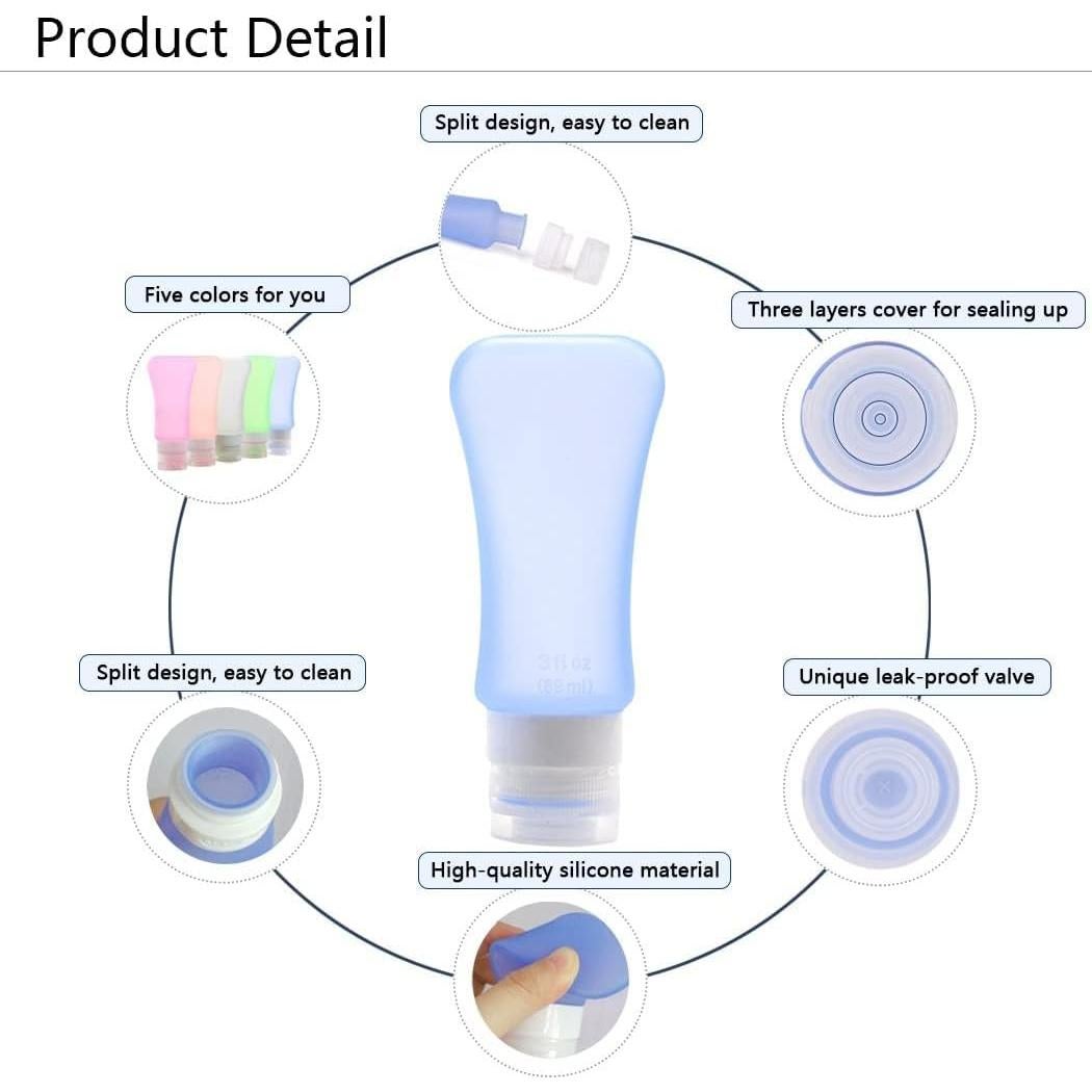Botellas de Viaje Aoutacc 5 Piezas Silicona 89ml A Prueba de Fugas