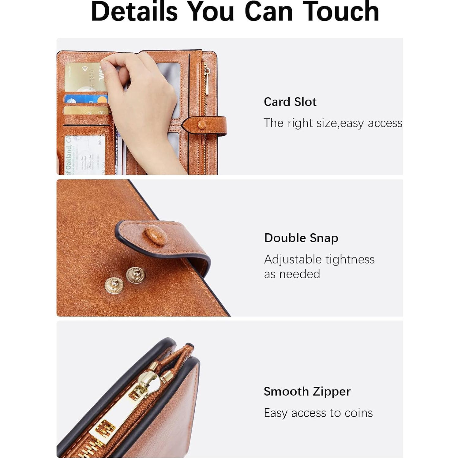 Cartera de Cuero BOSTANTEN para Mujeres con Bloqueo RFID Marrón