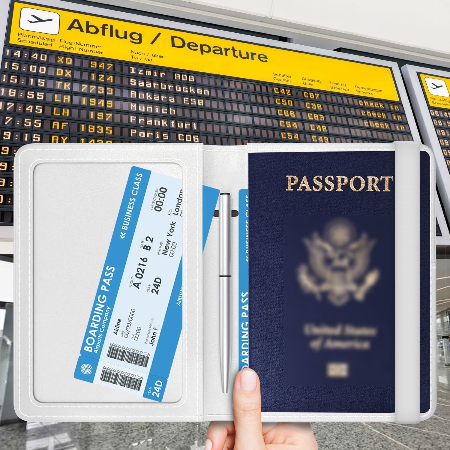 Portapasaportes de Cuero Premium RFID ATJFKIXL Negro Blanco