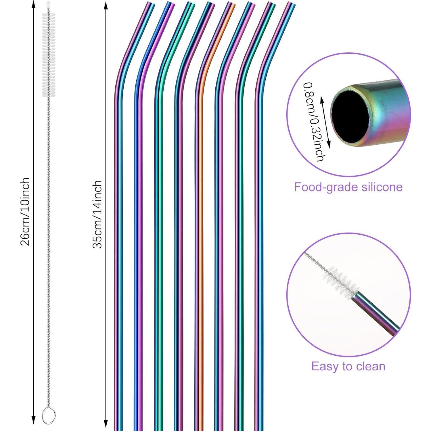 Pajitas de Acero Inoxidable Geiserailie 14" Rainbow - 8 Piezas