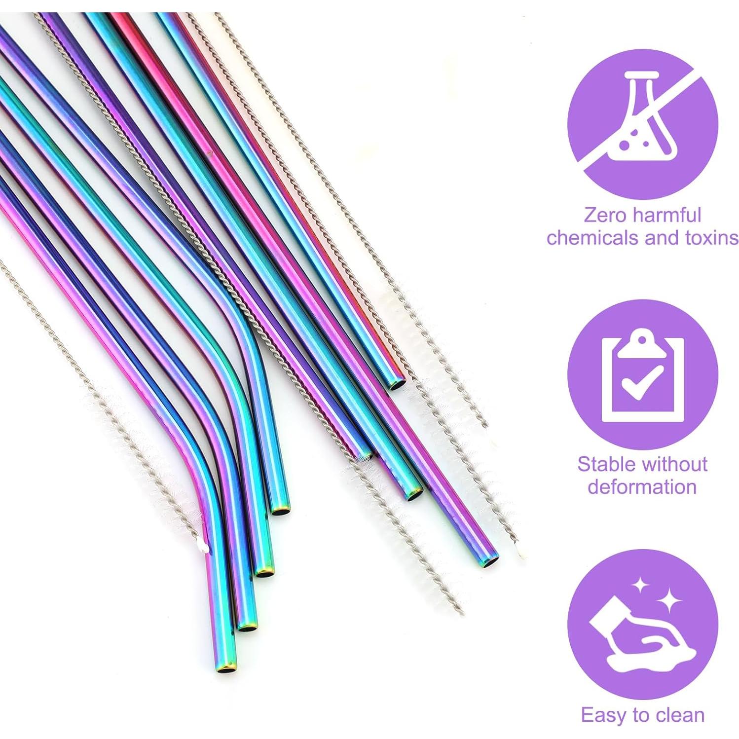 Pajitas de Acero Inoxidable Geiserailie 14" Rainbow - 8 Piezas