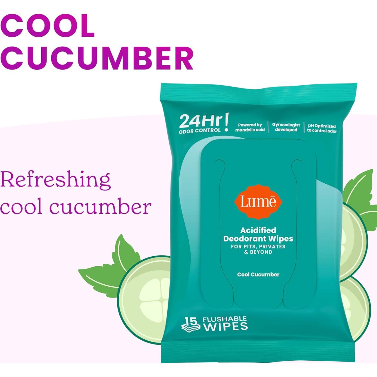 Toallitas Desodorantes Lume - 15 Unidades - Pepino Fresco - Control 24h
