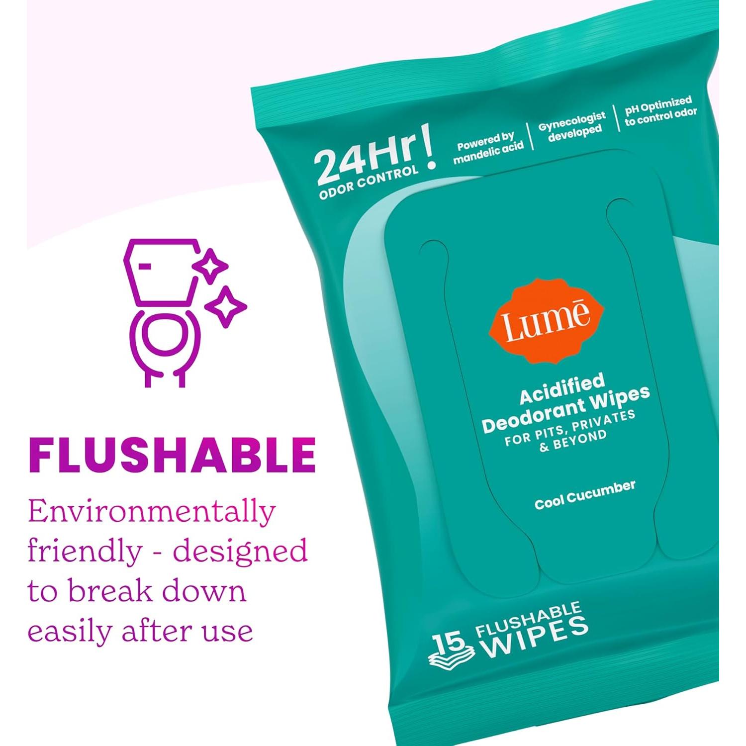Toallitas Desodorantes Lume - 15 Unidades - Pepino Fresco - Control 24h