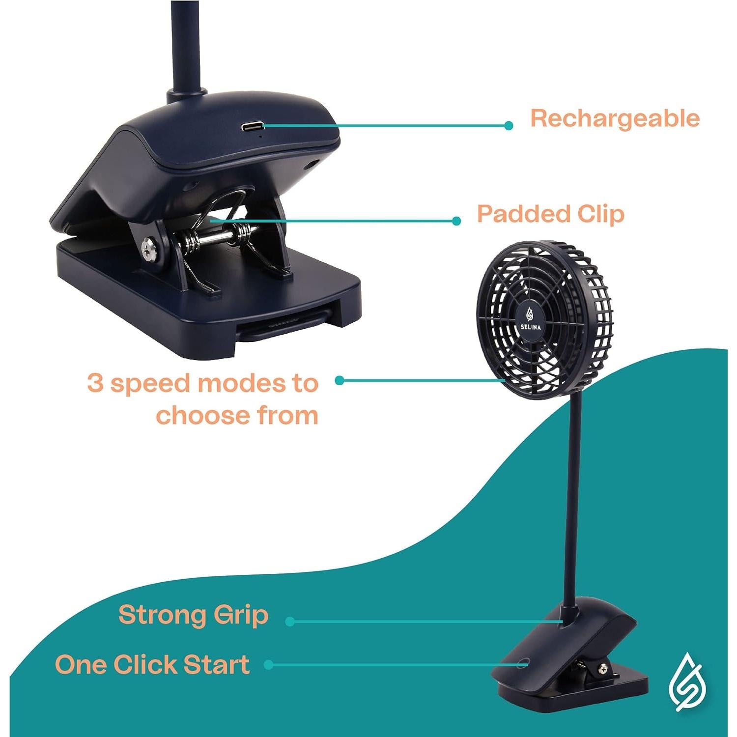 Ventilador Clip-On SELINA Recargable para Bicicleta Peloton