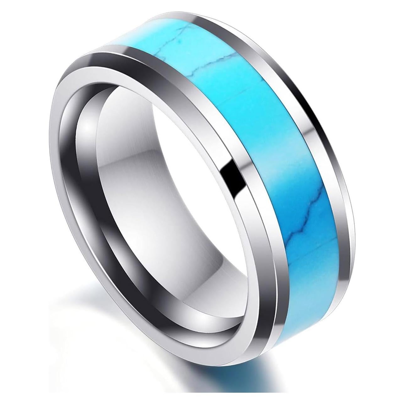 Anillo de Turquesa MYNENEY de Acero Inoxidable para Hombres