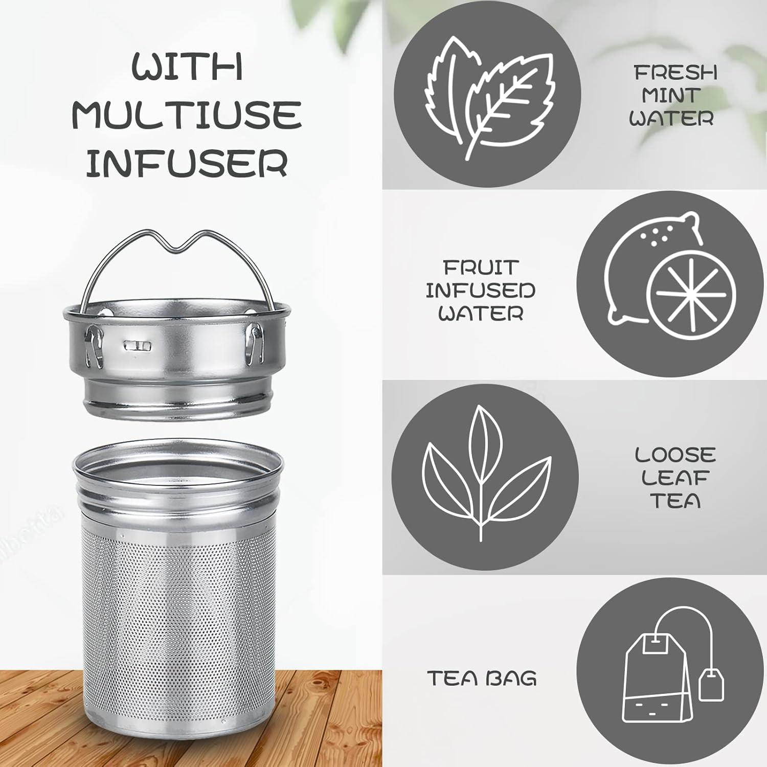 Botella de Agua de Vidrio Borosilicato Reeho 1L con Infusor y 2 Tapas