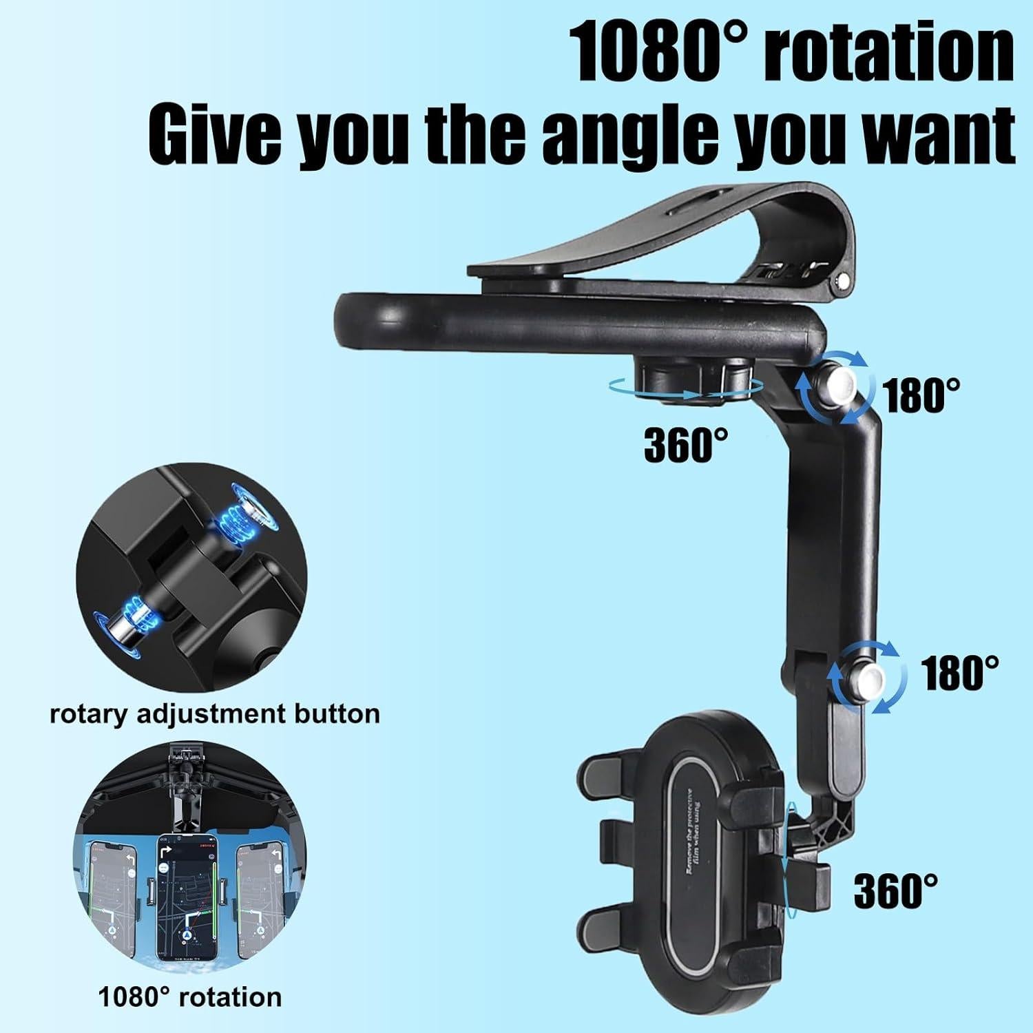 Soporte para Teléfono de Coche Hbxdeco Visera Ajustable 360°