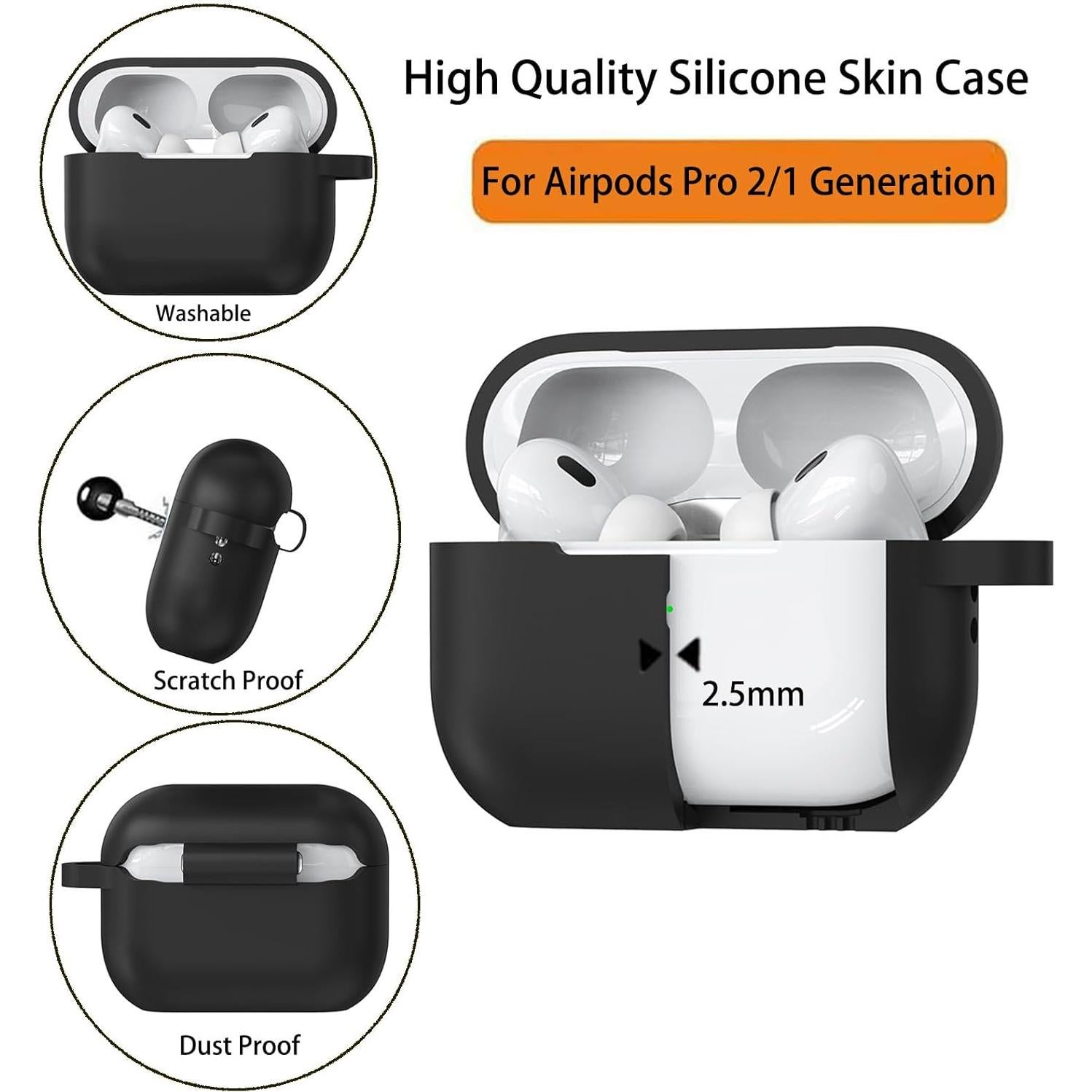 Funda de Silicona para AirPods Pro 2ª/1ª Gen Olytop - Negra