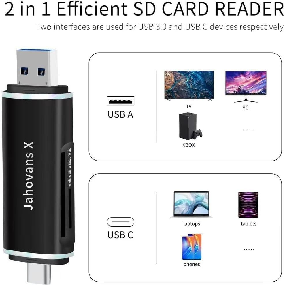 Lector de Tarjetas SD Jahovans X USB-C 3.0 Doble Conector