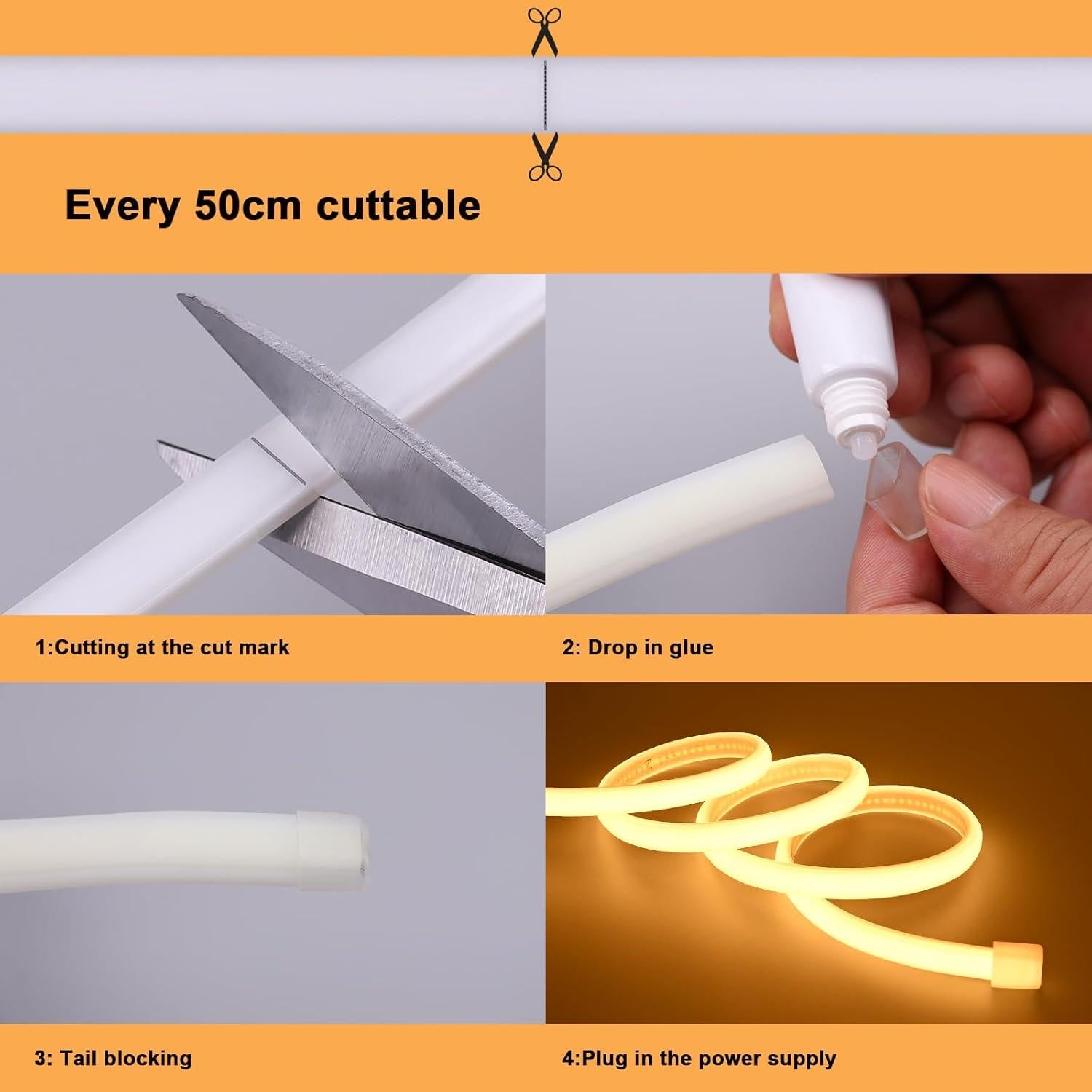 Tira de LED COB 20m ZHONG YI 2700K IP65 Impermeable 200W