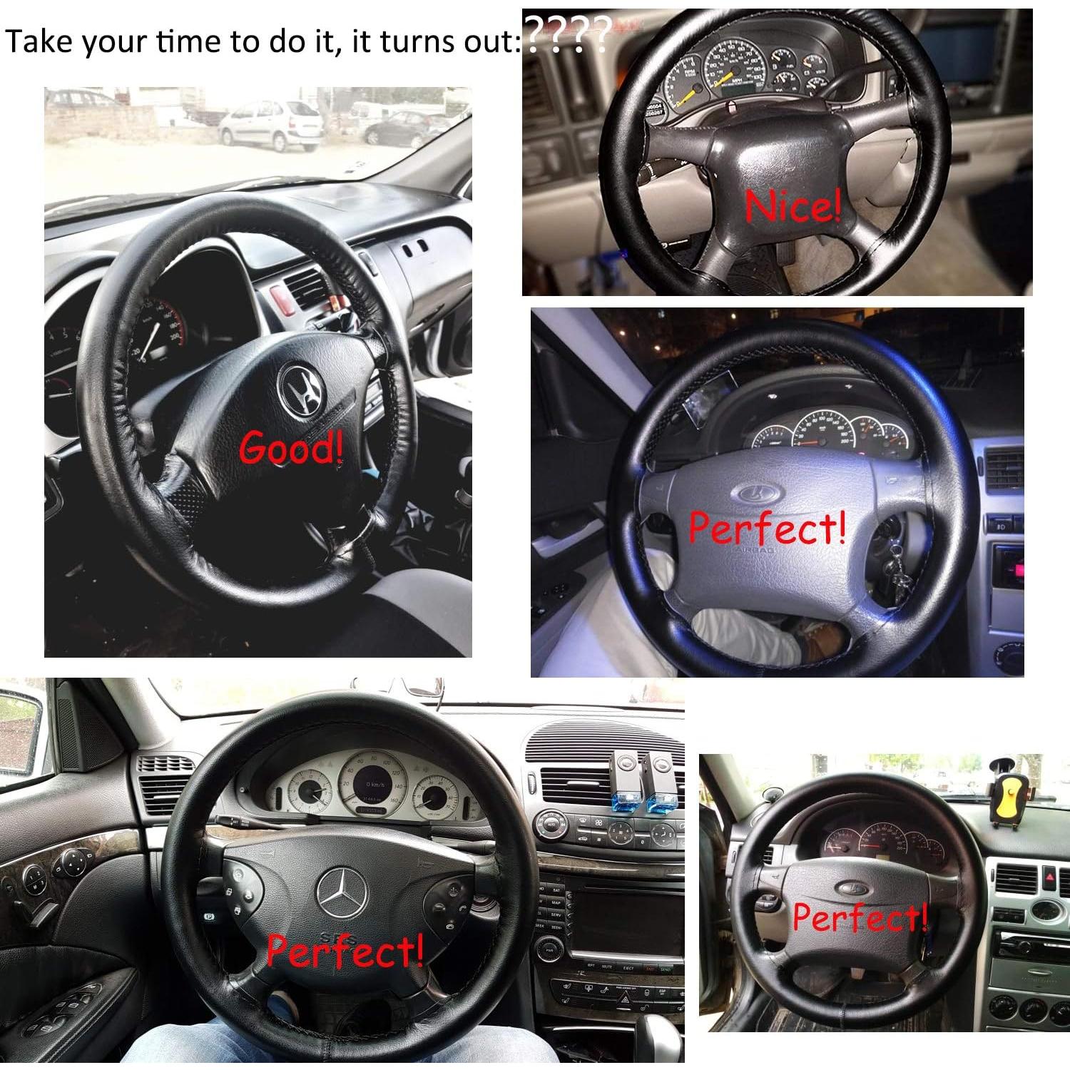 Cubierta de Volante de Cuero Genuino BMLEI 15" Antideslizante