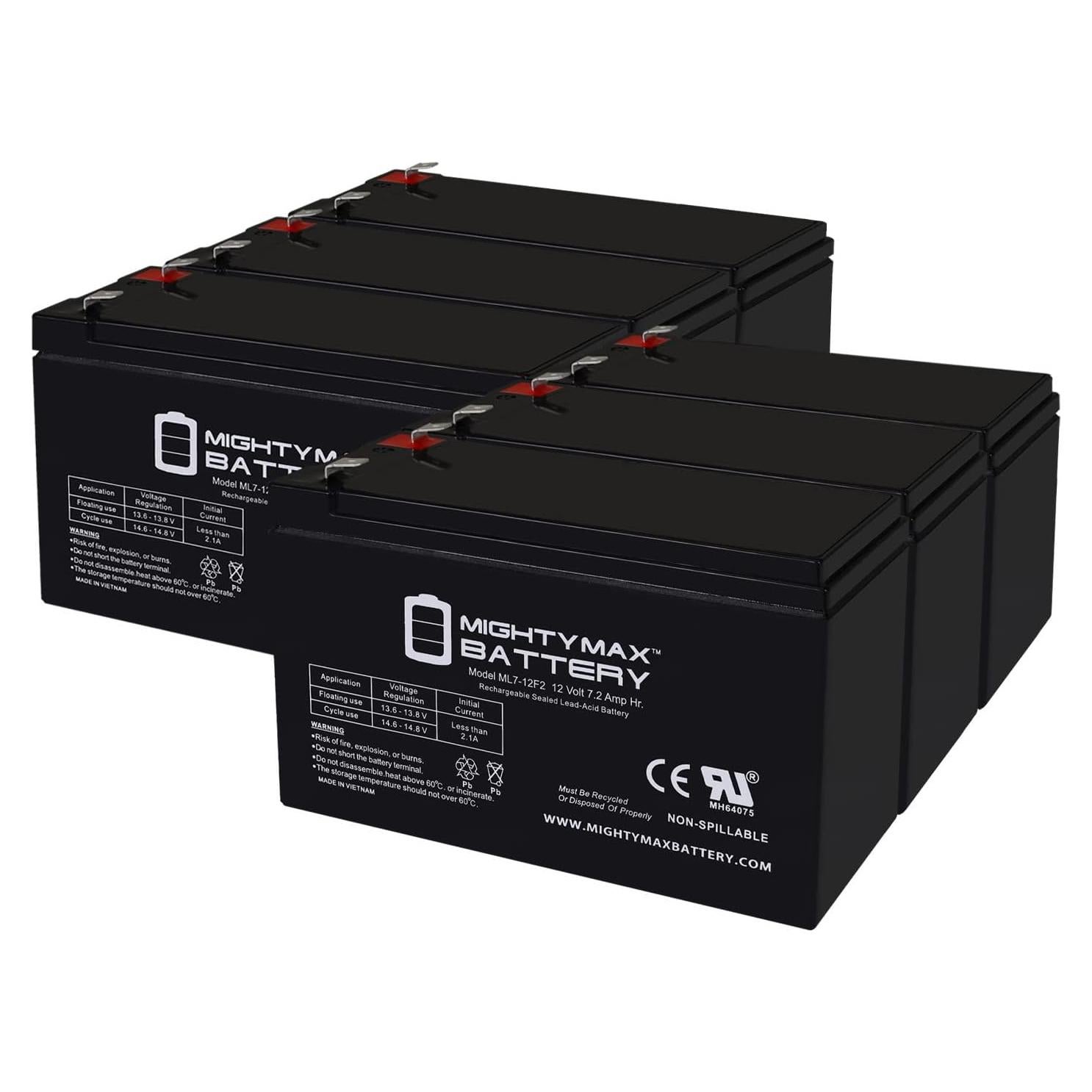 Batería Recargable 12V 7Ah Mighty Max ML7-12F2 - Paquete de 6