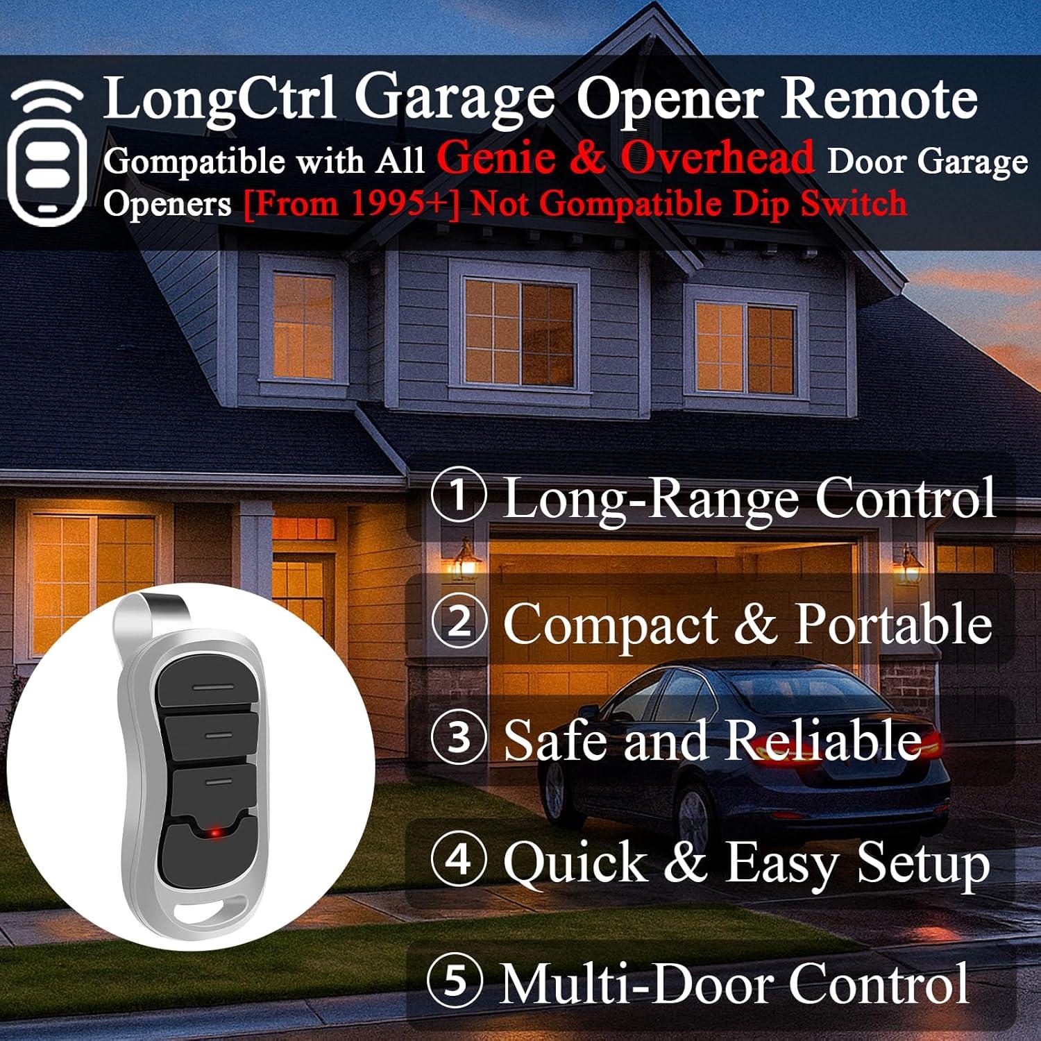 Control Remoto Universal LongCtrl para Puerta de Garaje Genie 315/390MHz