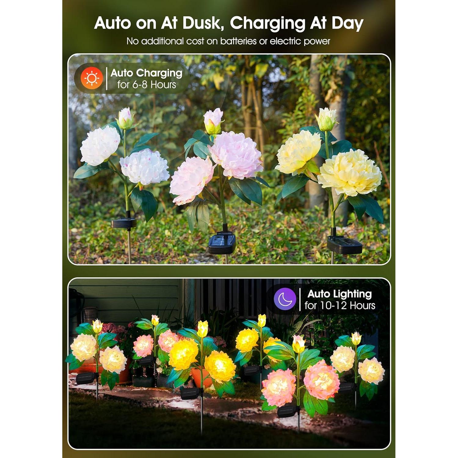 Luces de Jardín Solar Brightown - Paquete de 3 Peonías LED