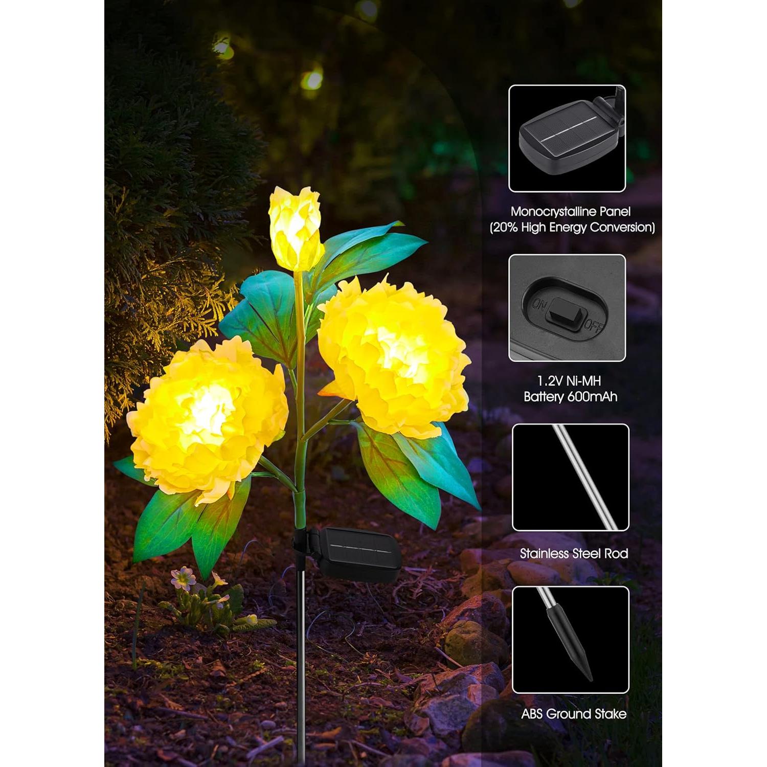 Luces de Jardín Solar Brightown - Paquete de 3 Peonías LED