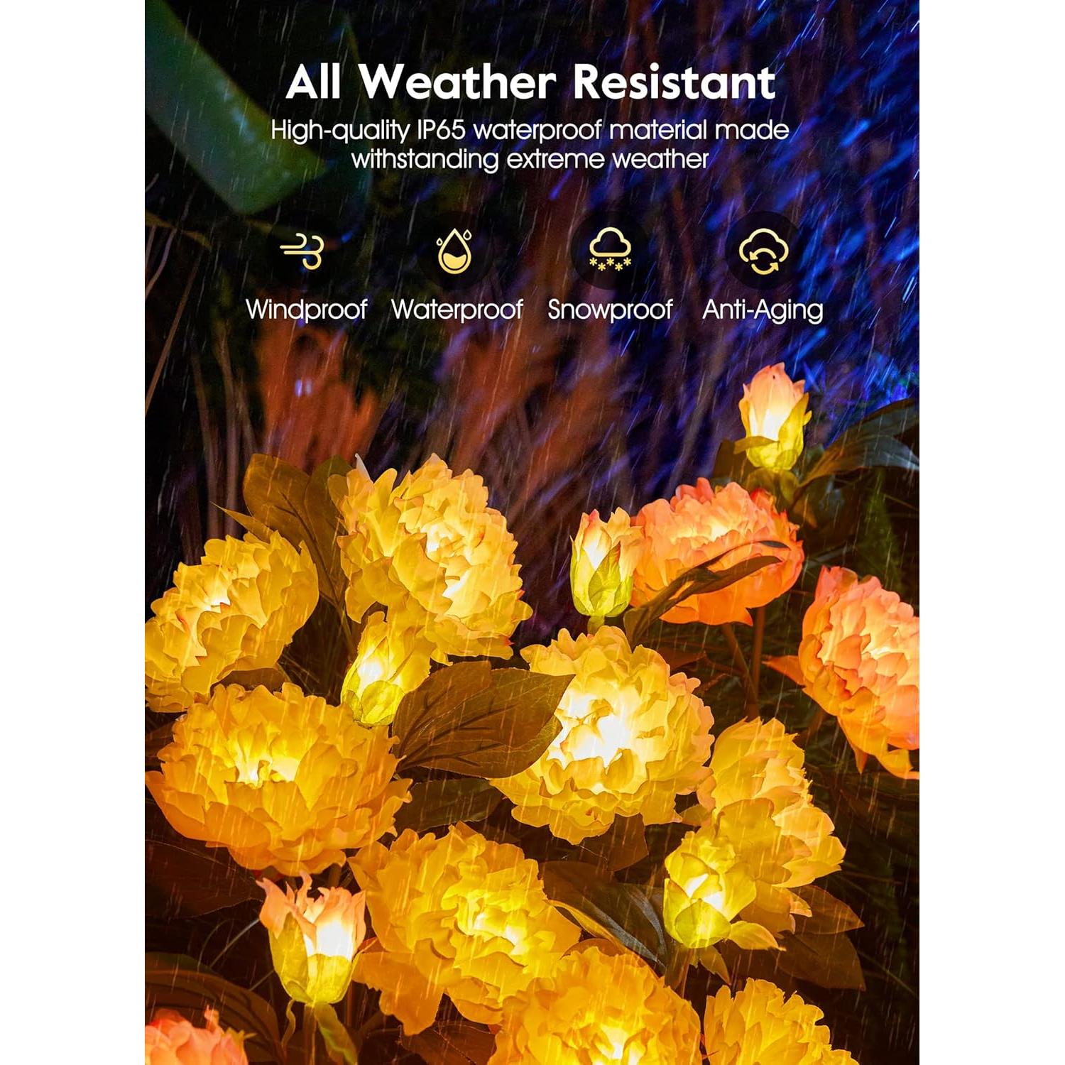 Luces de Jardín Solar Brightown - Paquete de 3 Peonías LED