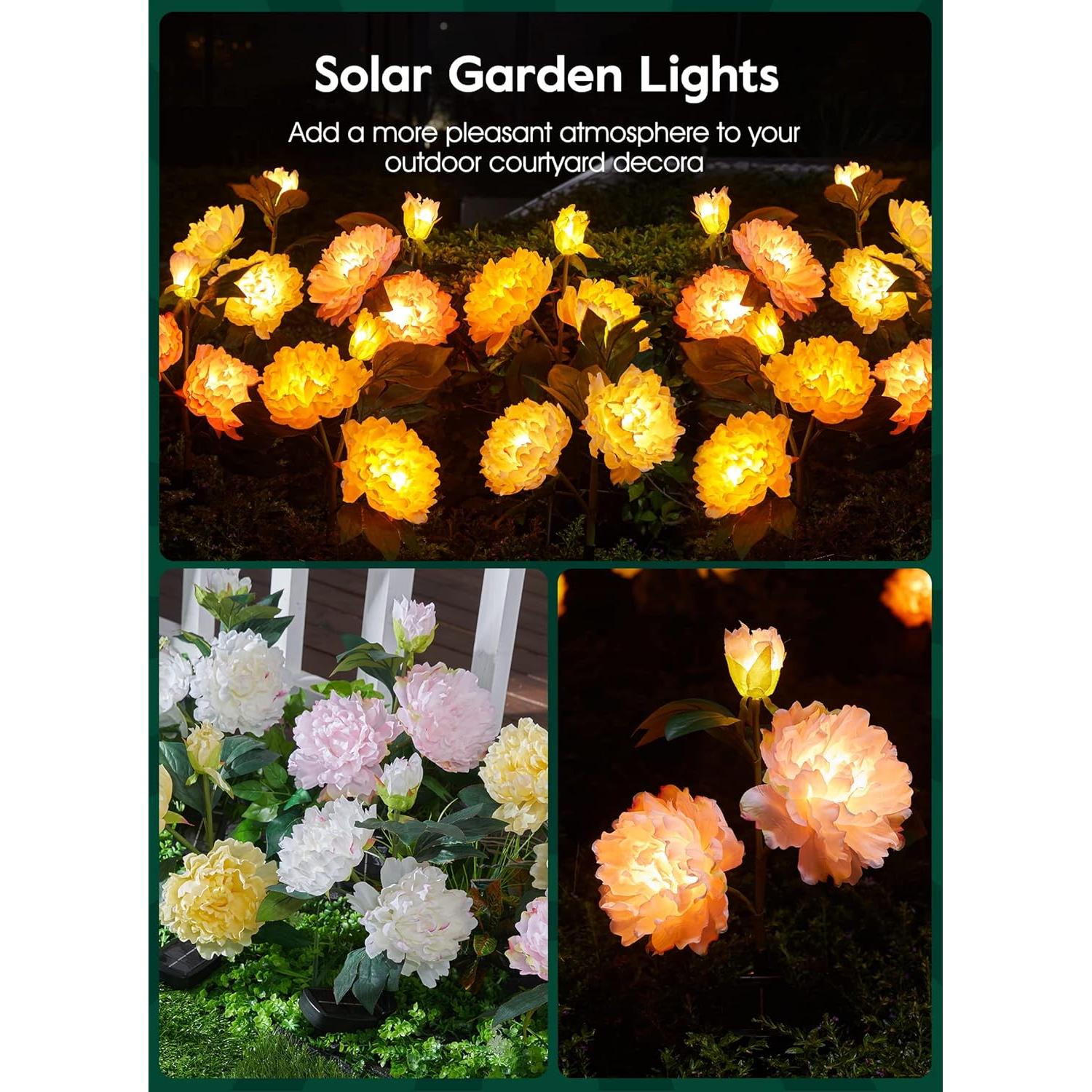 Luces de Jardín Solar Brightown - Paquete de 3 Peonías LED