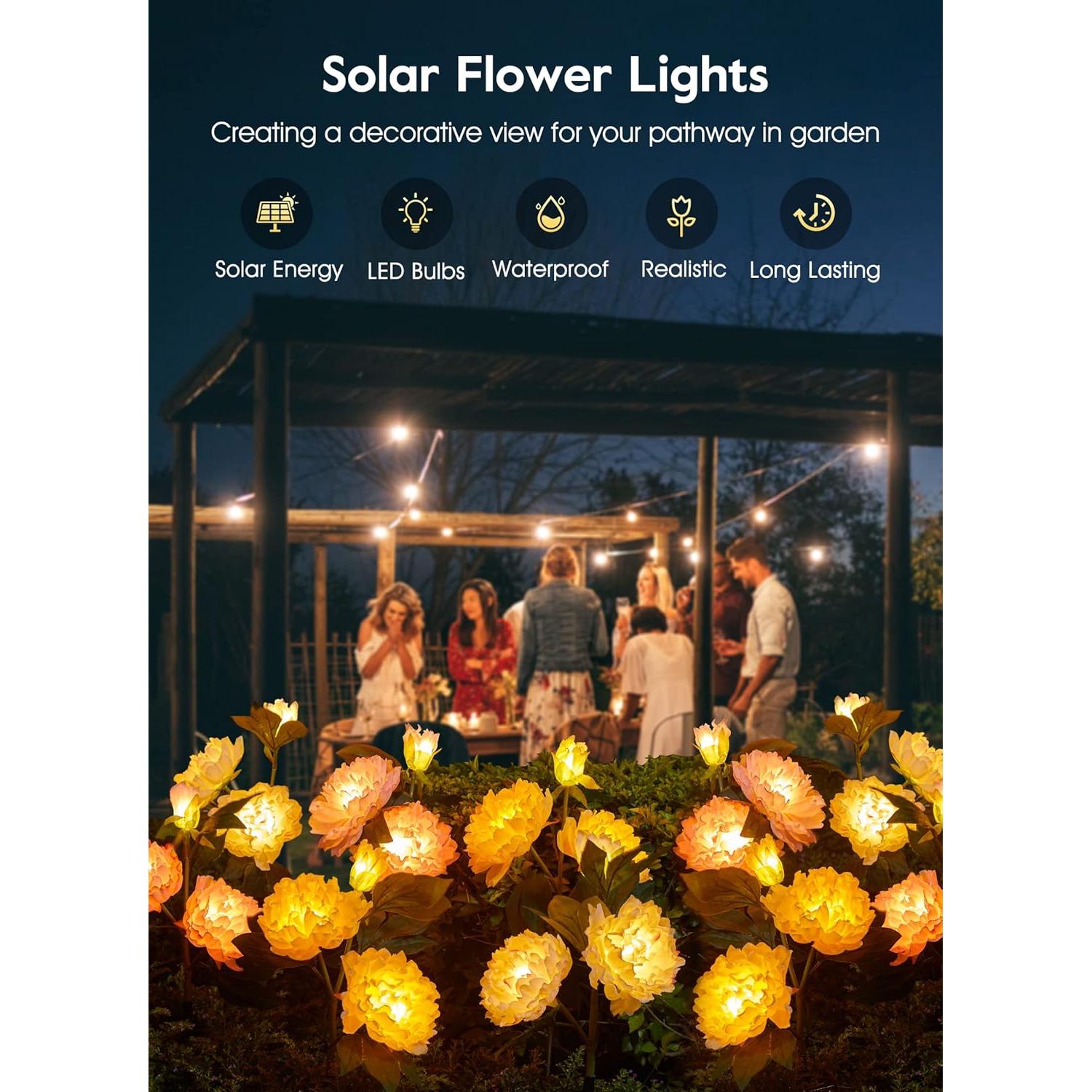 Luces de Jardín Solar Brightown - Paquete de 3 Peonías LED