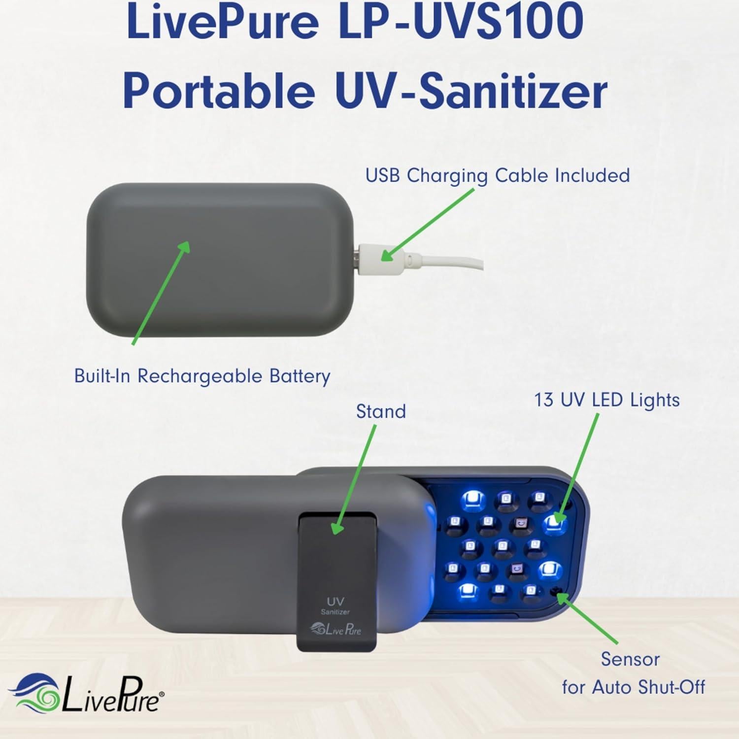 Desinfectante UV Portátil LivePure Negro 99.9% Germicida