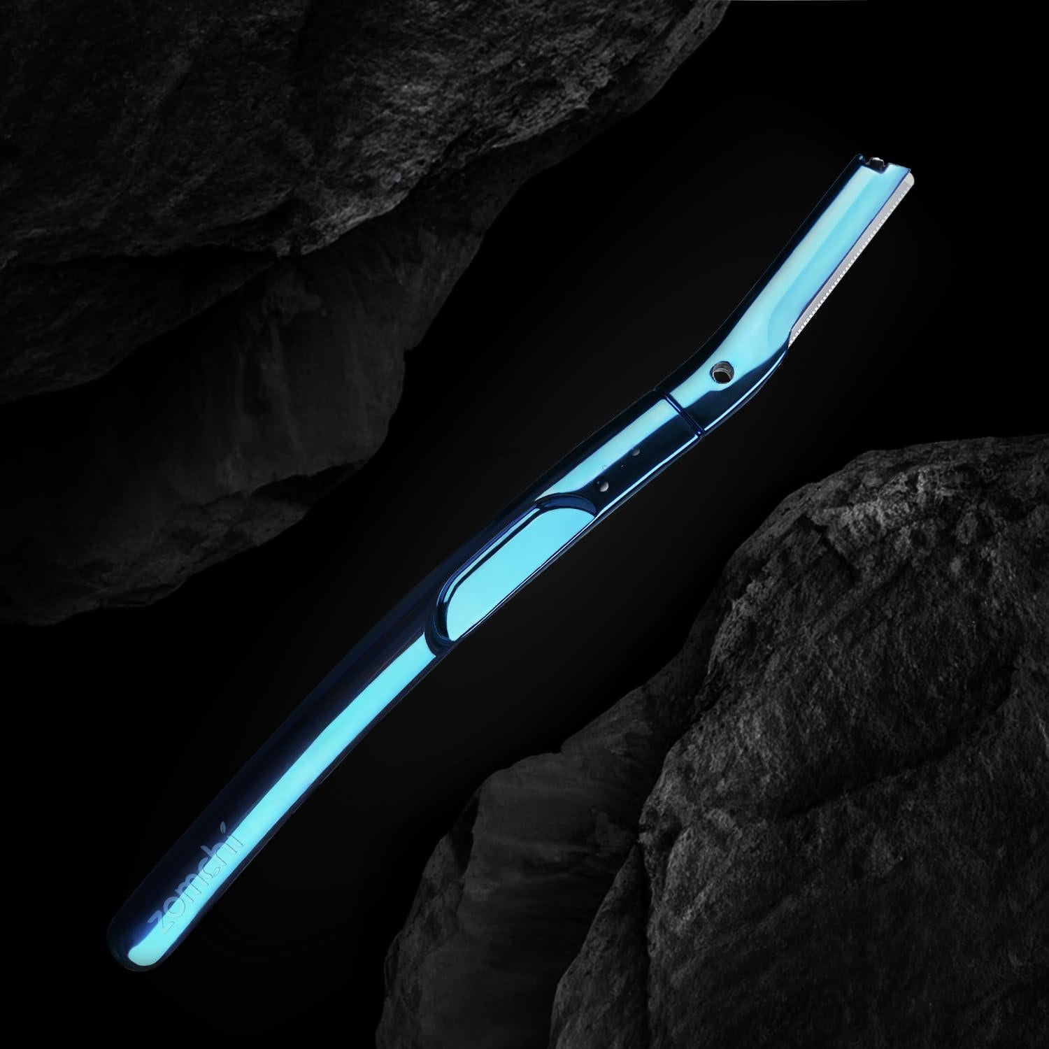 Rasuradora de Cejas ZOMCHI Azul con 11 Cuchillas y Tapa Silicona