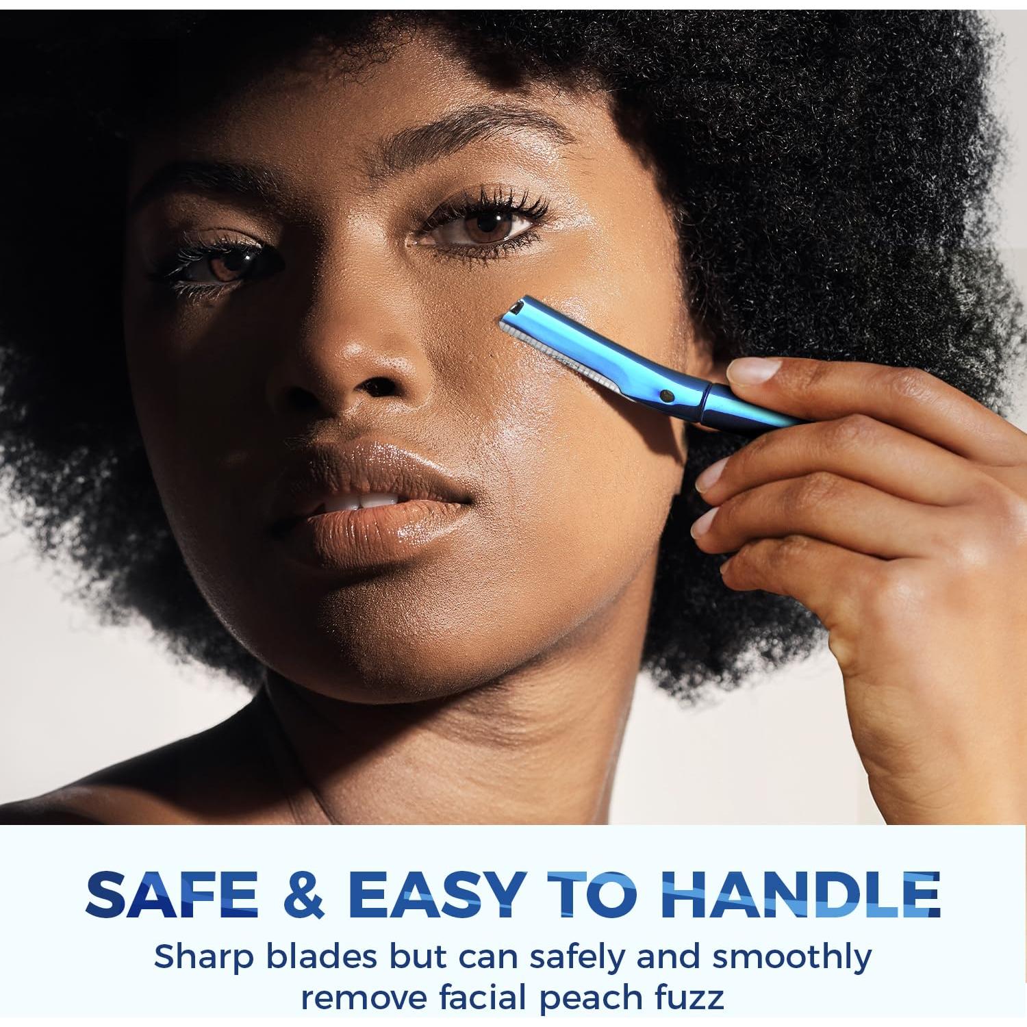 Rasuradora de Cejas ZOMCHI Azul con 11 Cuchillas y Tapa Silicona