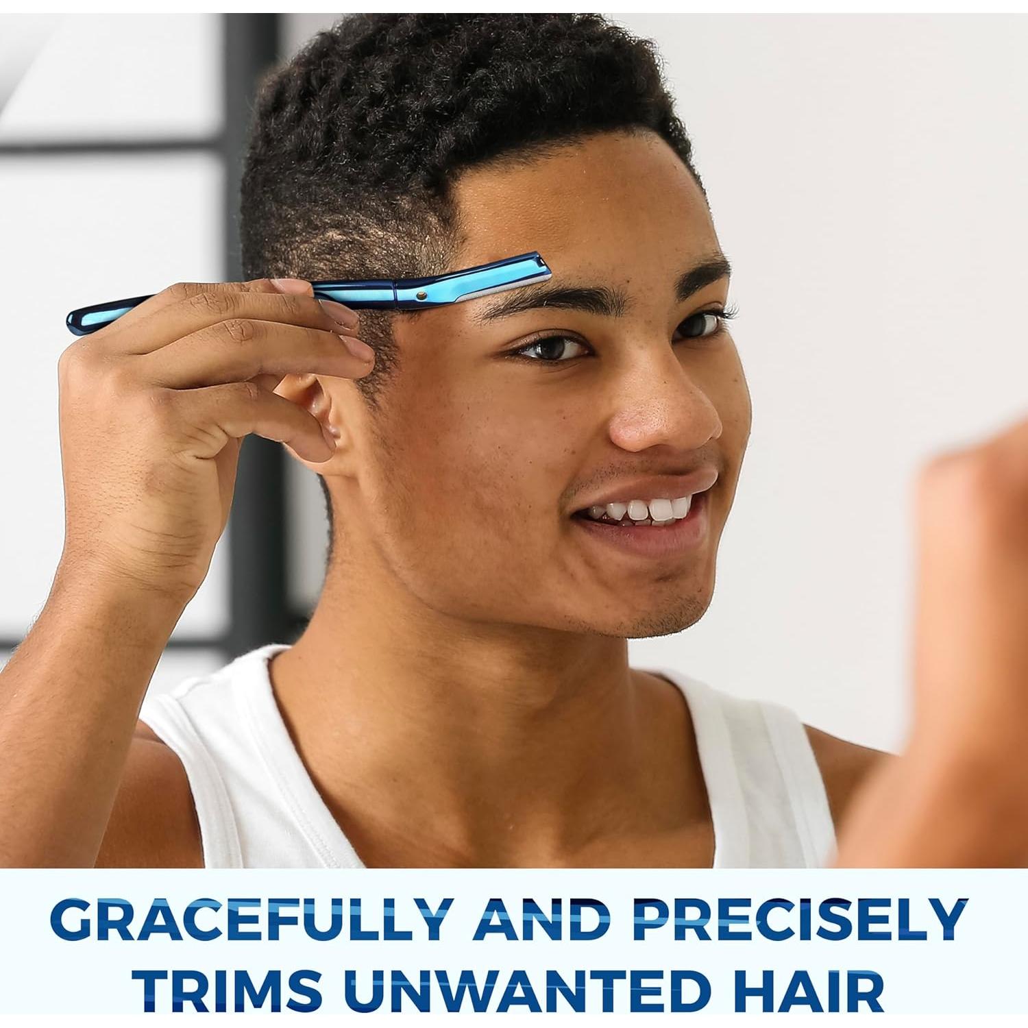 Rasuradora de Cejas ZOMCHI Azul con 11 Cuchillas y Tapa Silicona