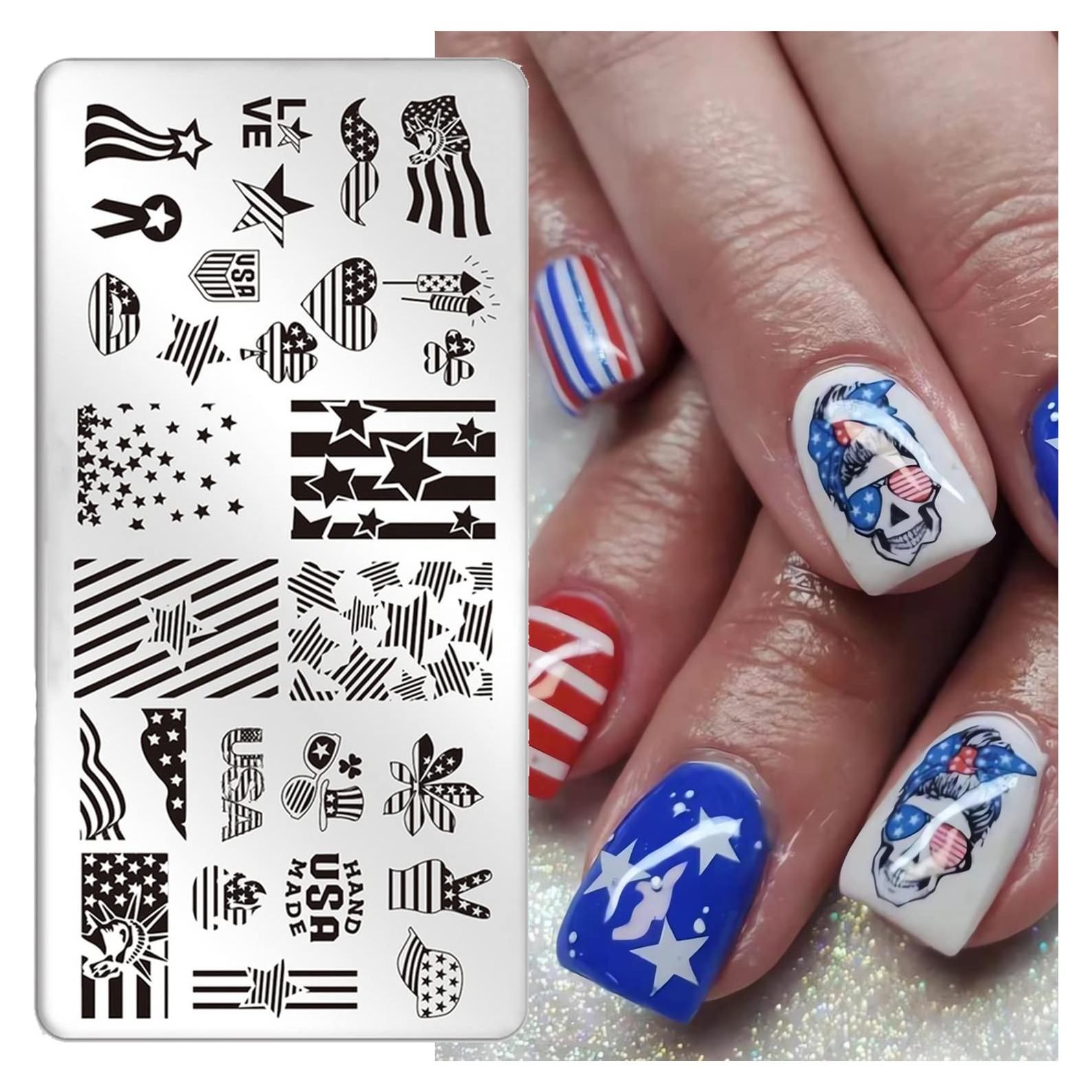 Plantilla de estampado de uñas 4 de julio OCOUYVD - Acero inoxidable
