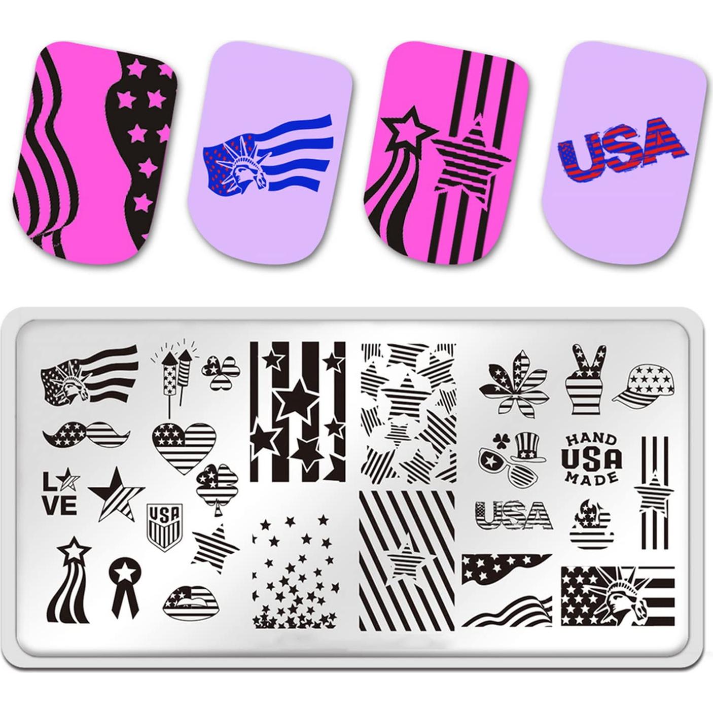 Plantilla de estampado de uñas 4 de julio OCOUYVD - Acero inoxidable