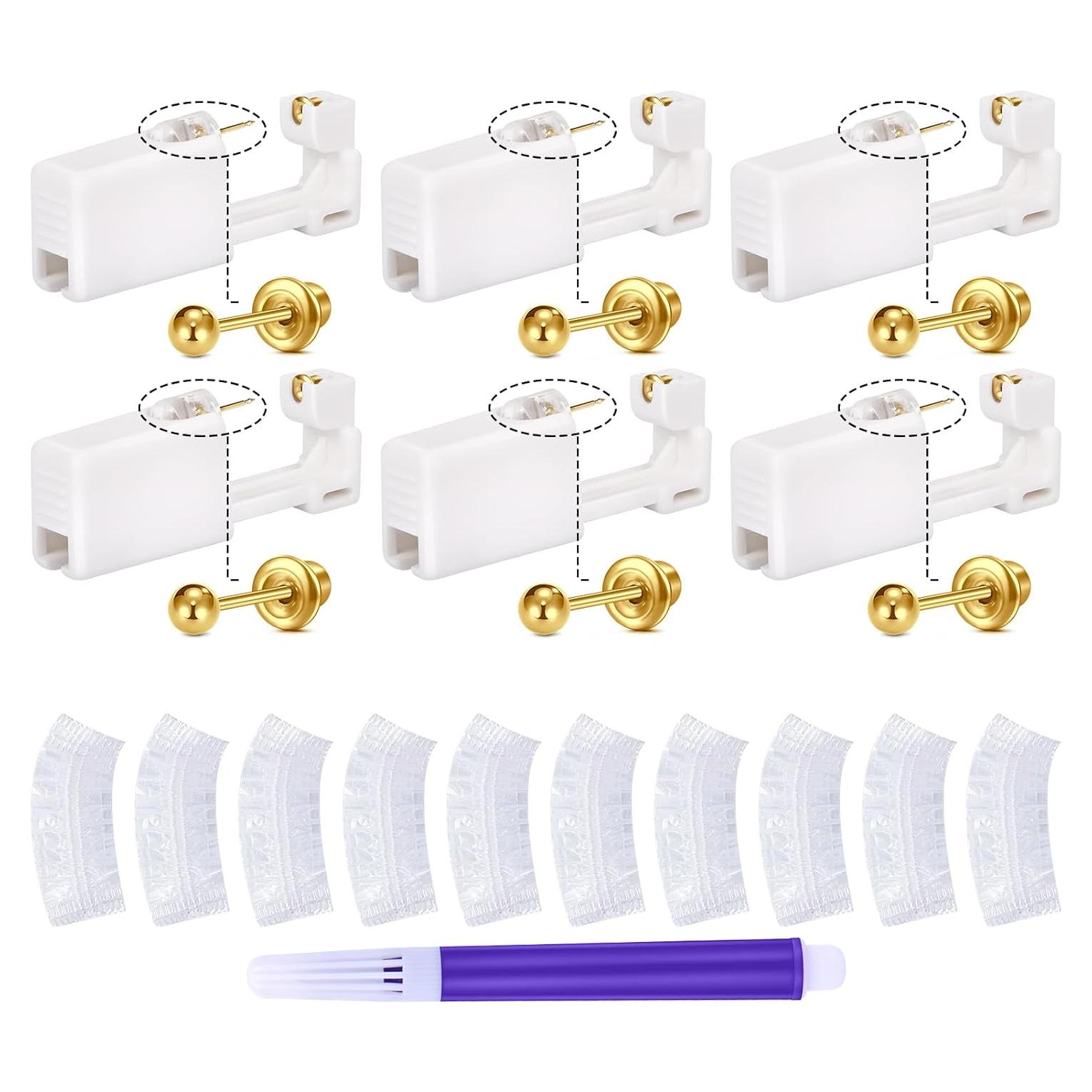 Kit de Perforación de Orejas QWALIT 3 Pares Dorado Desechable