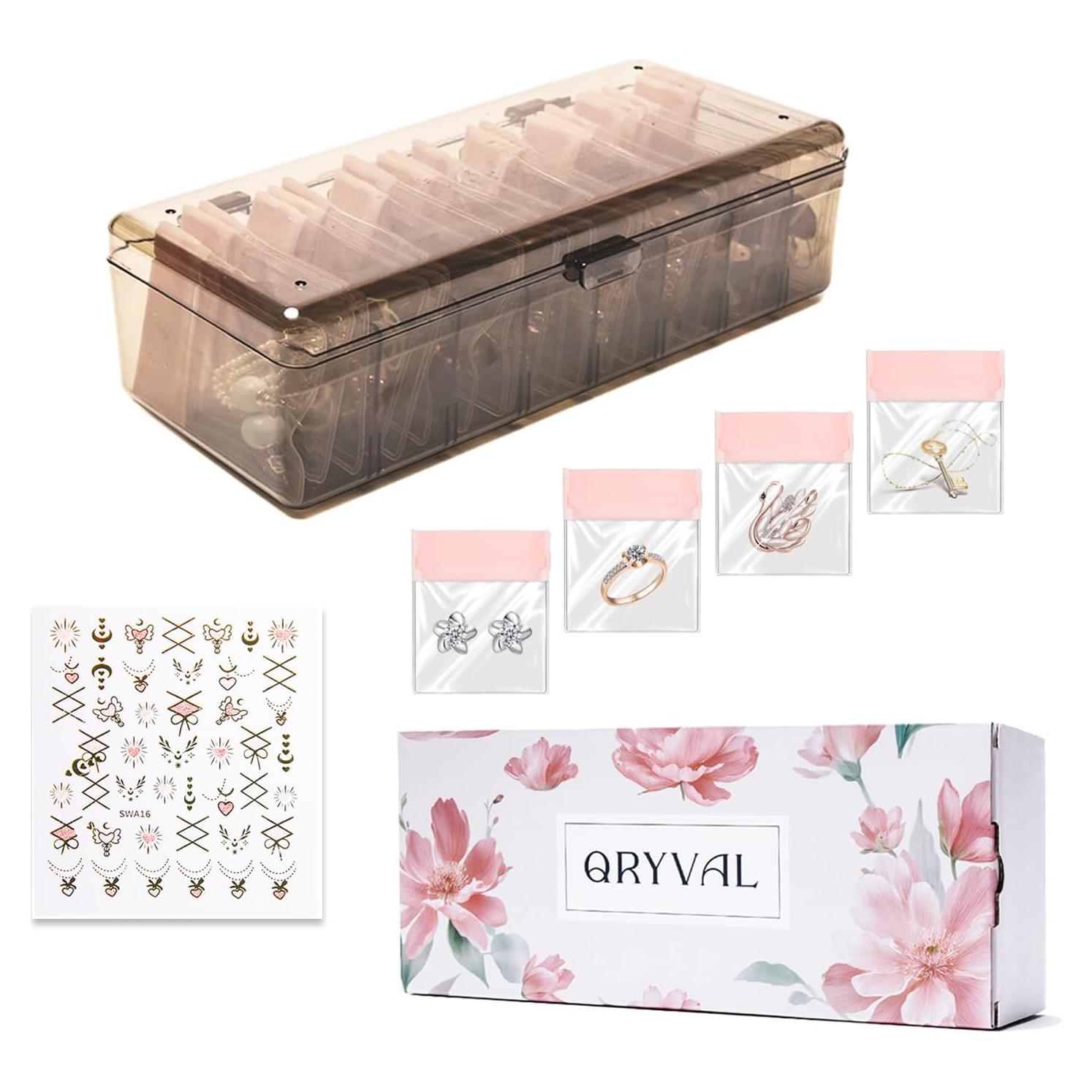 Organizador de Joyería Qryval con 24 Bolsas Antioxidantes Marrón