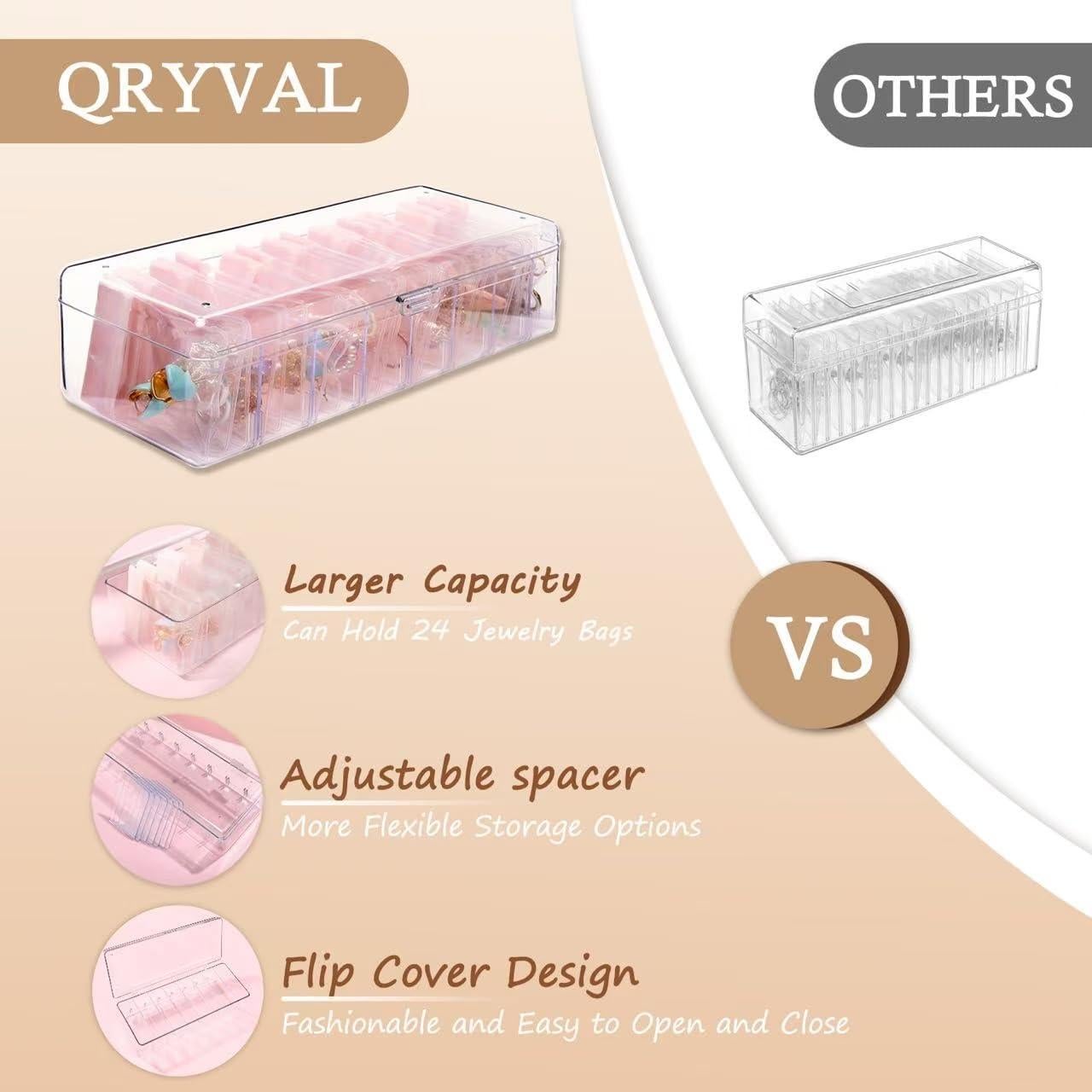 Organizador de Joyería Qryval con 24 Bolsas Antioxidantes Marrón