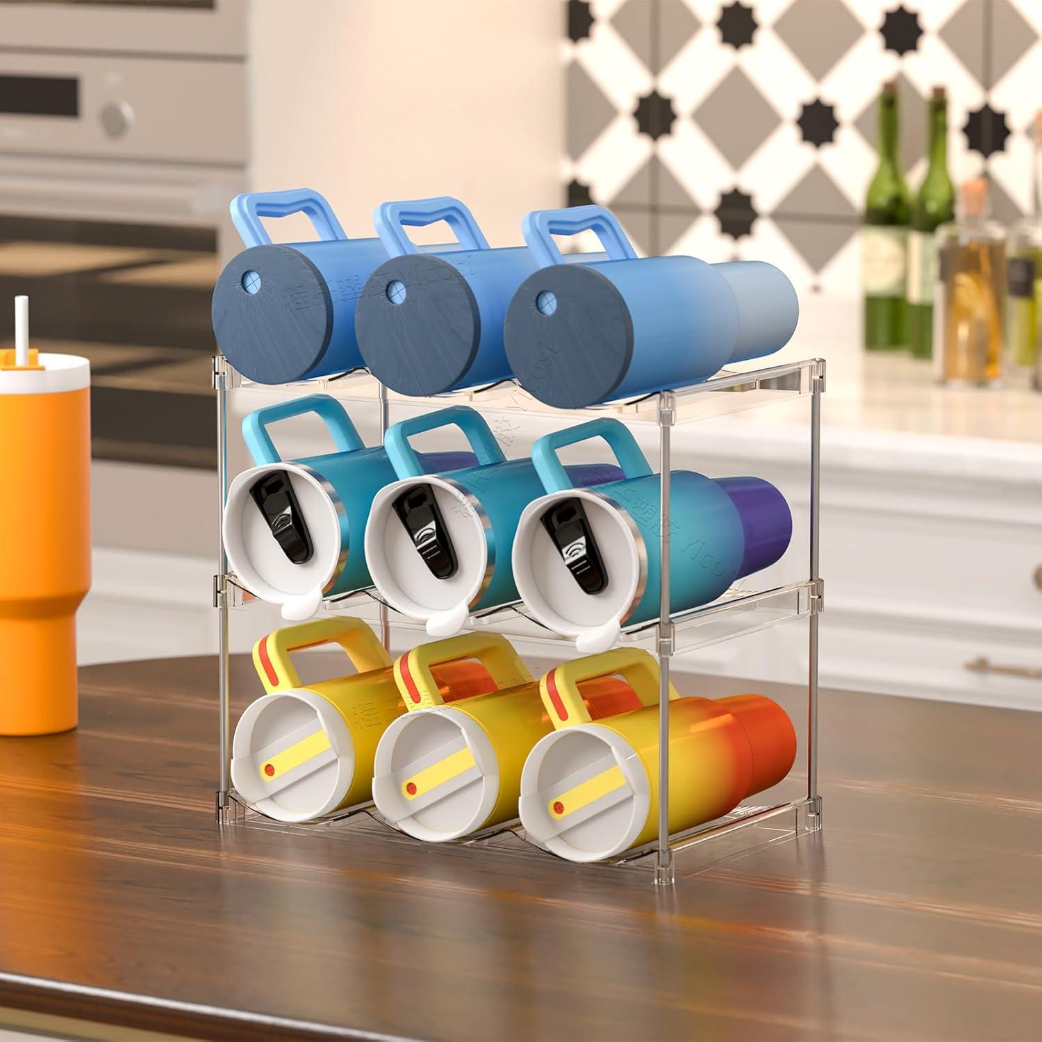 Organizador de Botellas de Agua Apilable Yieach 2 Niveles 6 Botellas