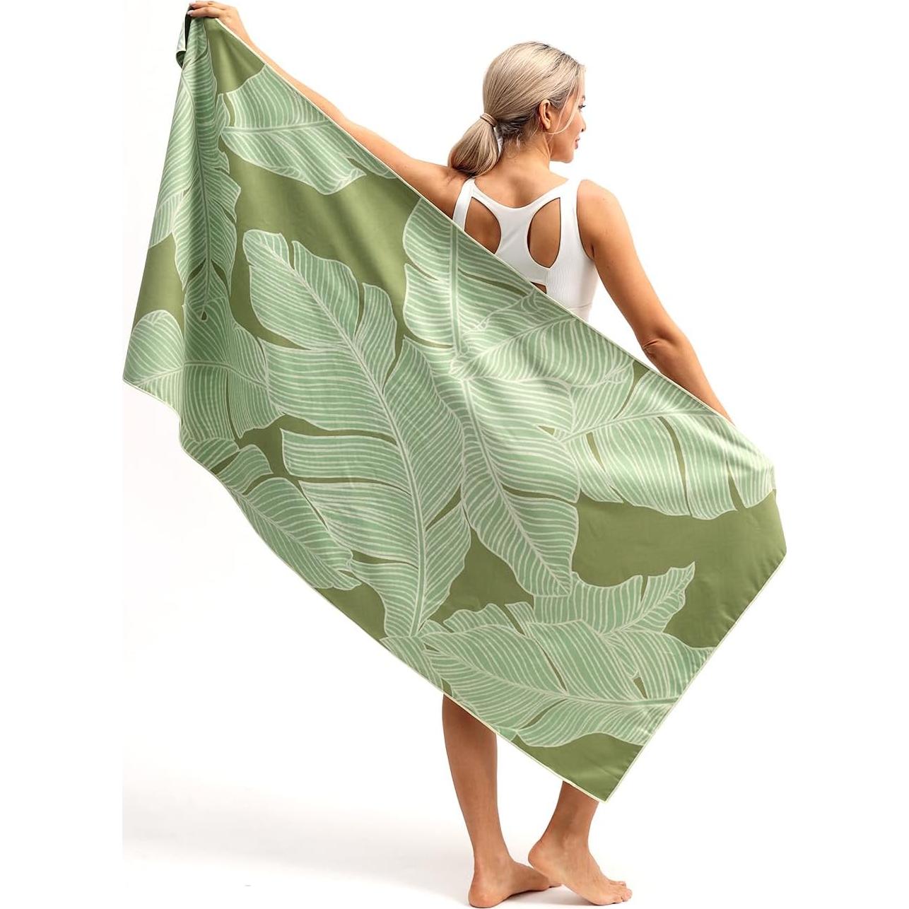 Toalla de Playa Microfibra Eunzel 180x81cm Verde Palma Secado Rápido