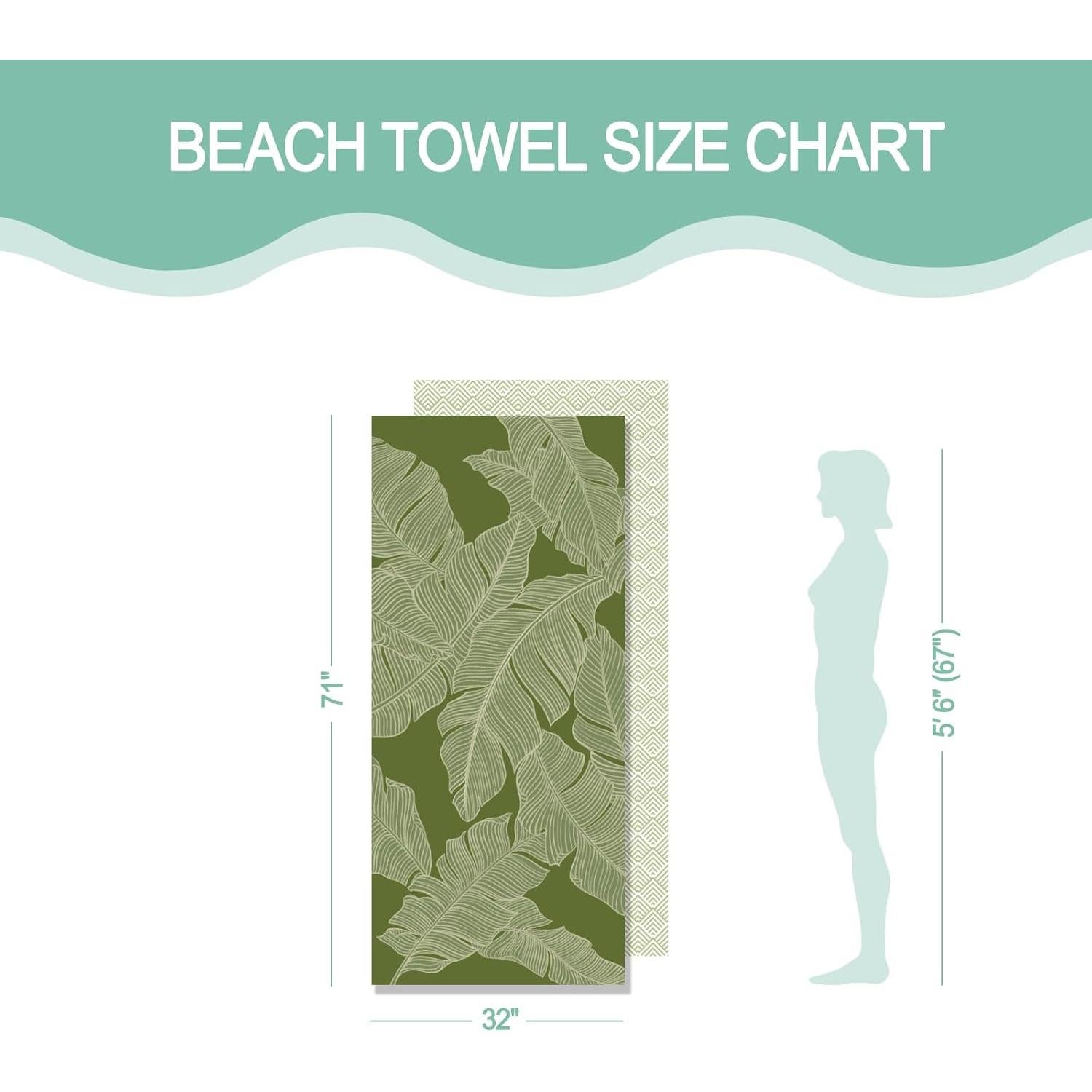 Toalla de Playa Microfibra Eunzel 180x81cm Verde Palma Secado Rápido