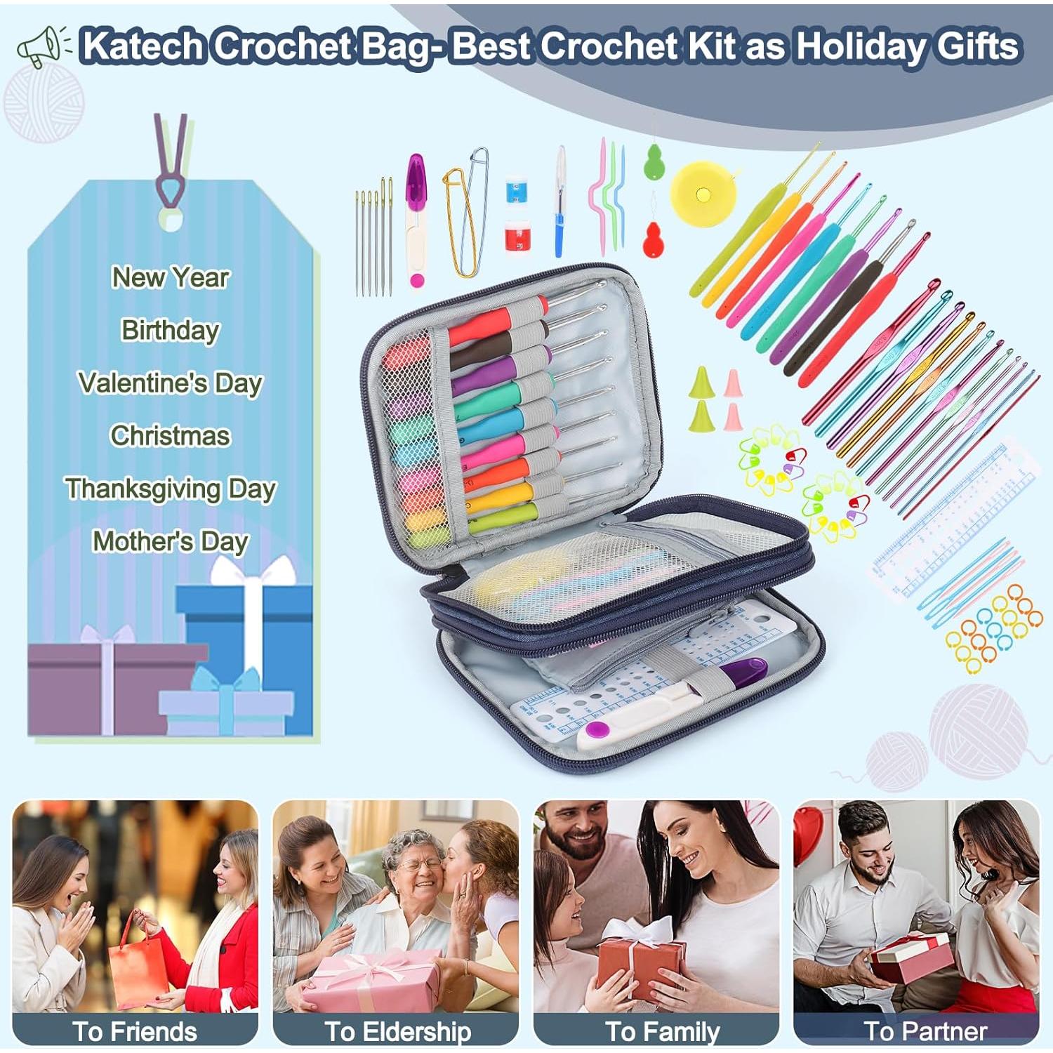 Set de Ganchillos Ergonomicos Katech 85 Piezas con Estuche