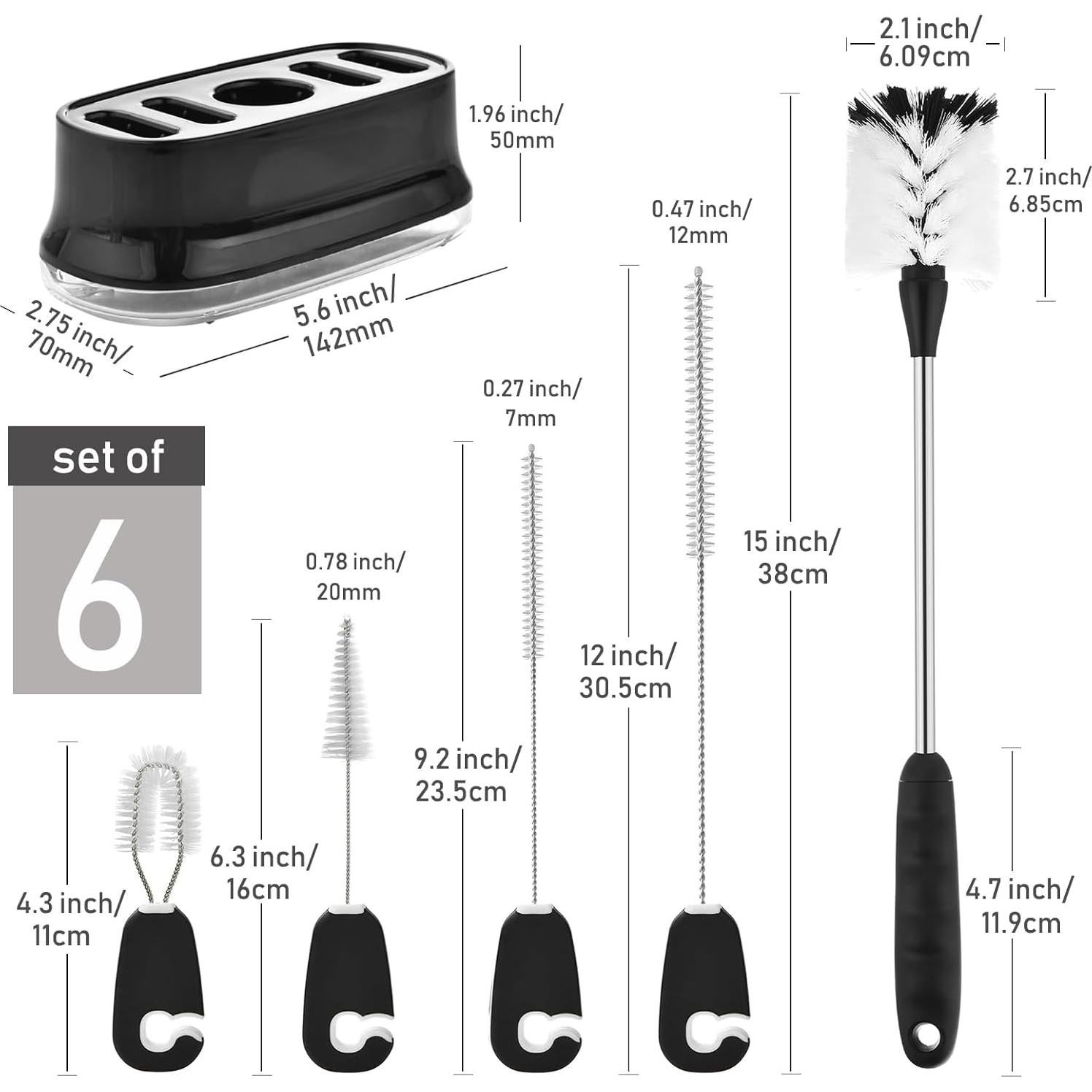 Set de 5 Cepillos para Botellas ALINK con Soporte - Negro