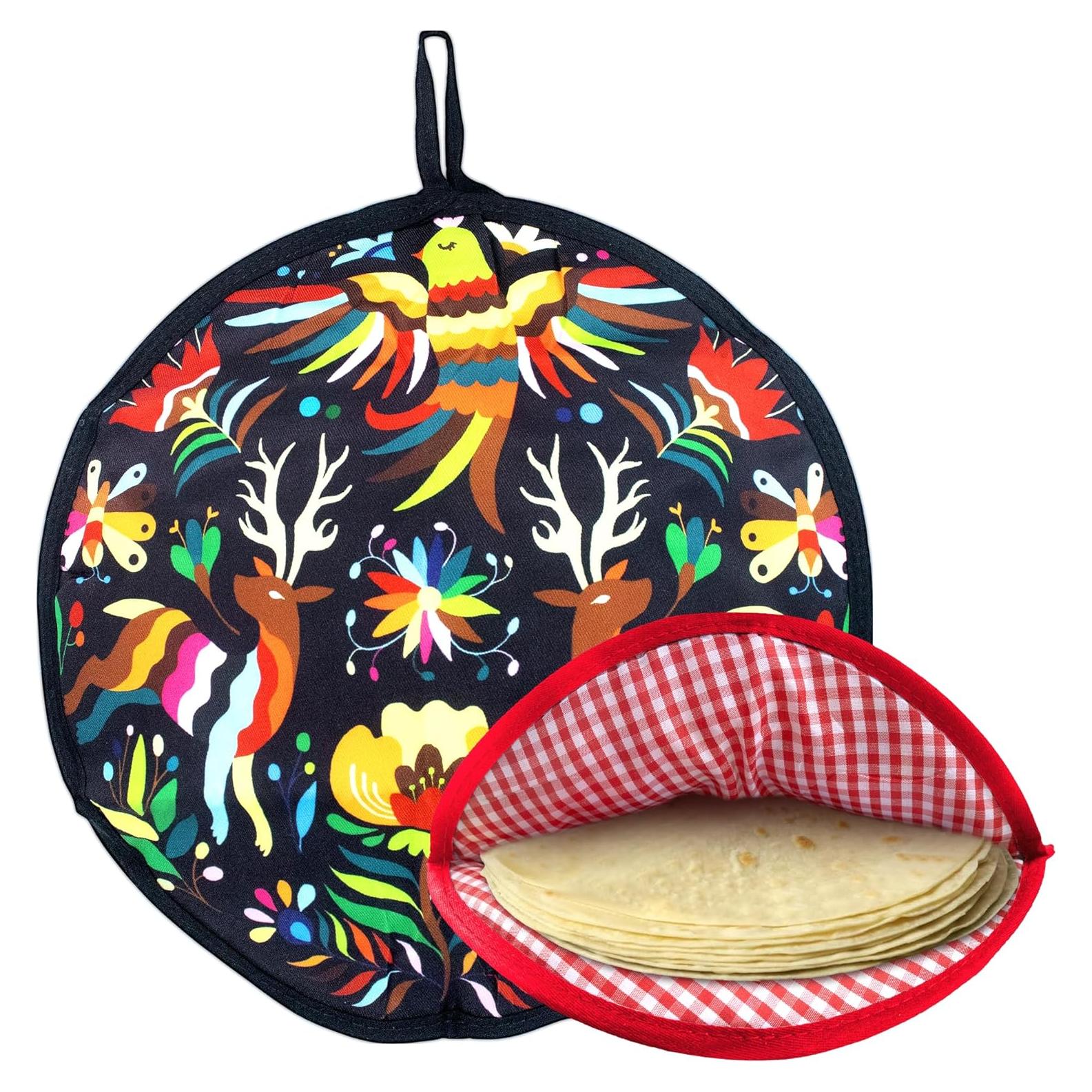ZKOO 12" Tortilla Warmer Pouch, Insulated Tortillas Pouch for Tortillas, Tacos, Naan, Pizza Rolls, Microwavable Fabric Bag, Tortilla Warmer Keeps Food Warm for Up to 1 Hour (Black)